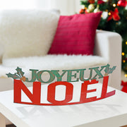 Curved Metal Table Sign Joyeux Noel – Christmas Tabletop Decoration, Holiday Festive Decor, Seasonal Indoor Accent, Holiday Celebration Decoration