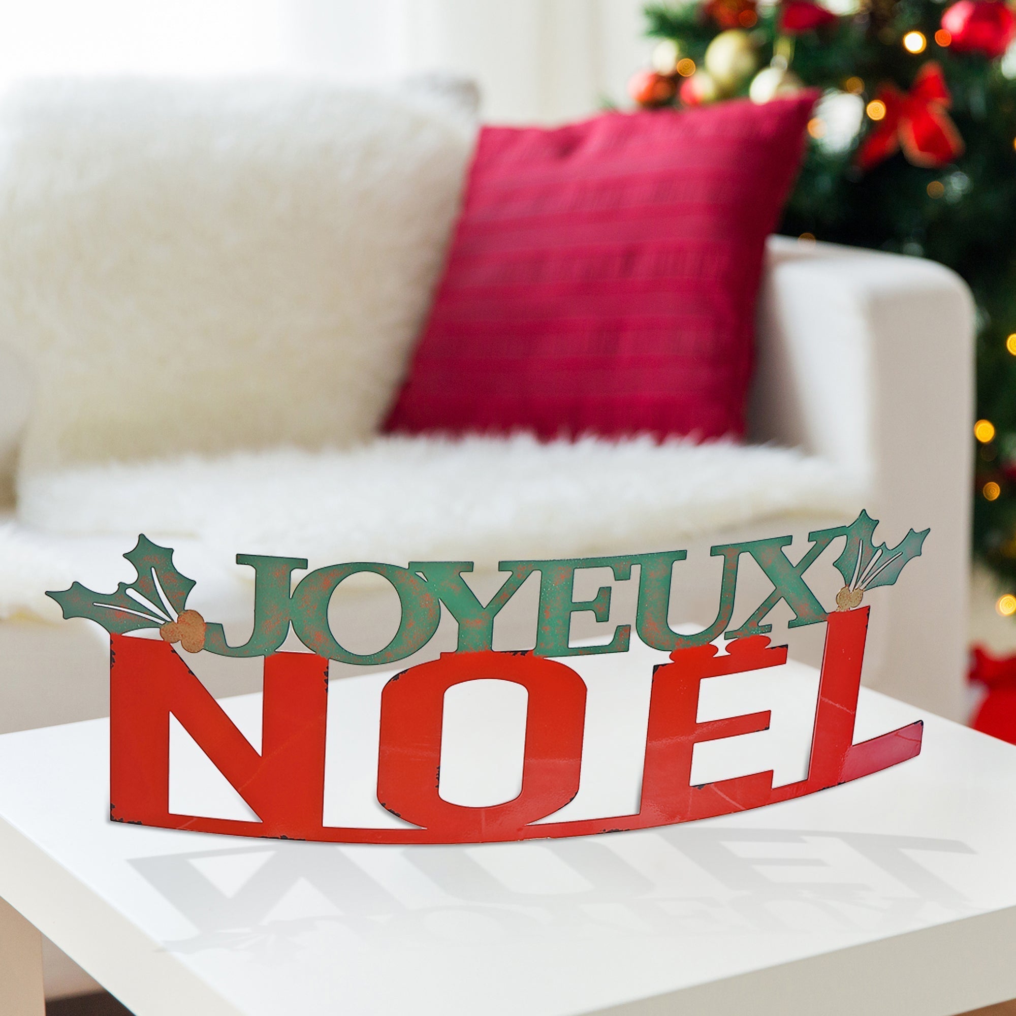 Curved Metal Table Sign Joyeux Noel – Christmas Tabletop Decoration, Holiday Festive Decor, Seasonal Indoor Accent, Holiday Celebration Decoration