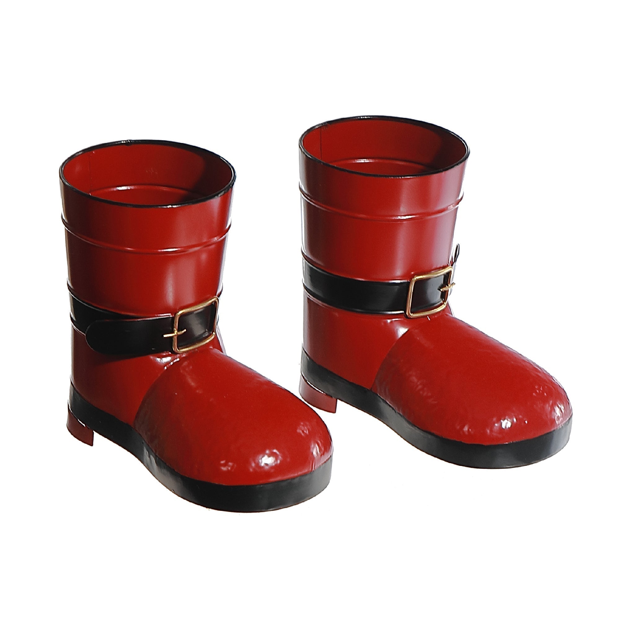 Red Metal Santa Boots Planter Set of 2 – Christmas Tabletop Planters, Holiday Home Accent, Festive Winter Decor