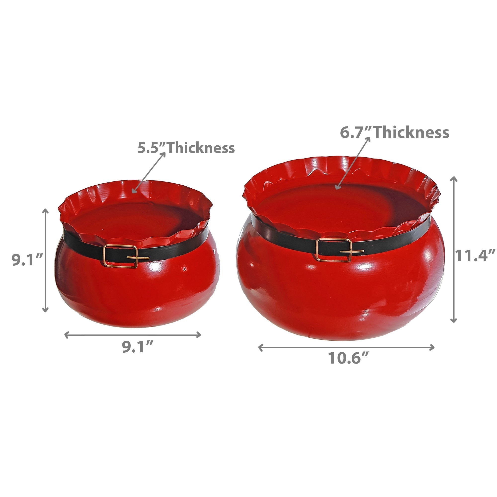 Red Metal Santa Belt Planter Set of 2 – Christmas Tabletop Planters, Holiday Home Accent, Festive Winter Decor