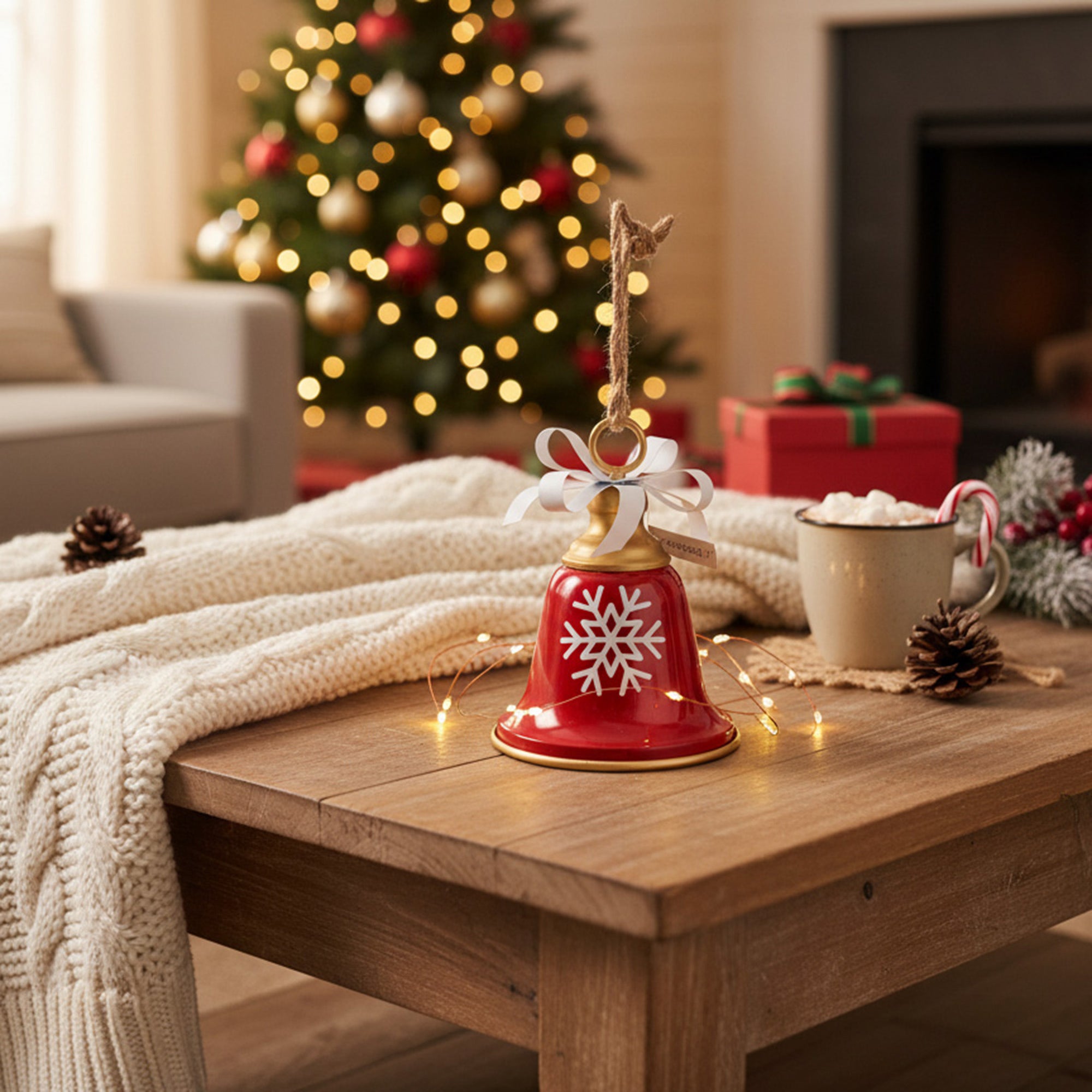 Red Metal Bell with Snowflake, Christmas, Holiday Decor