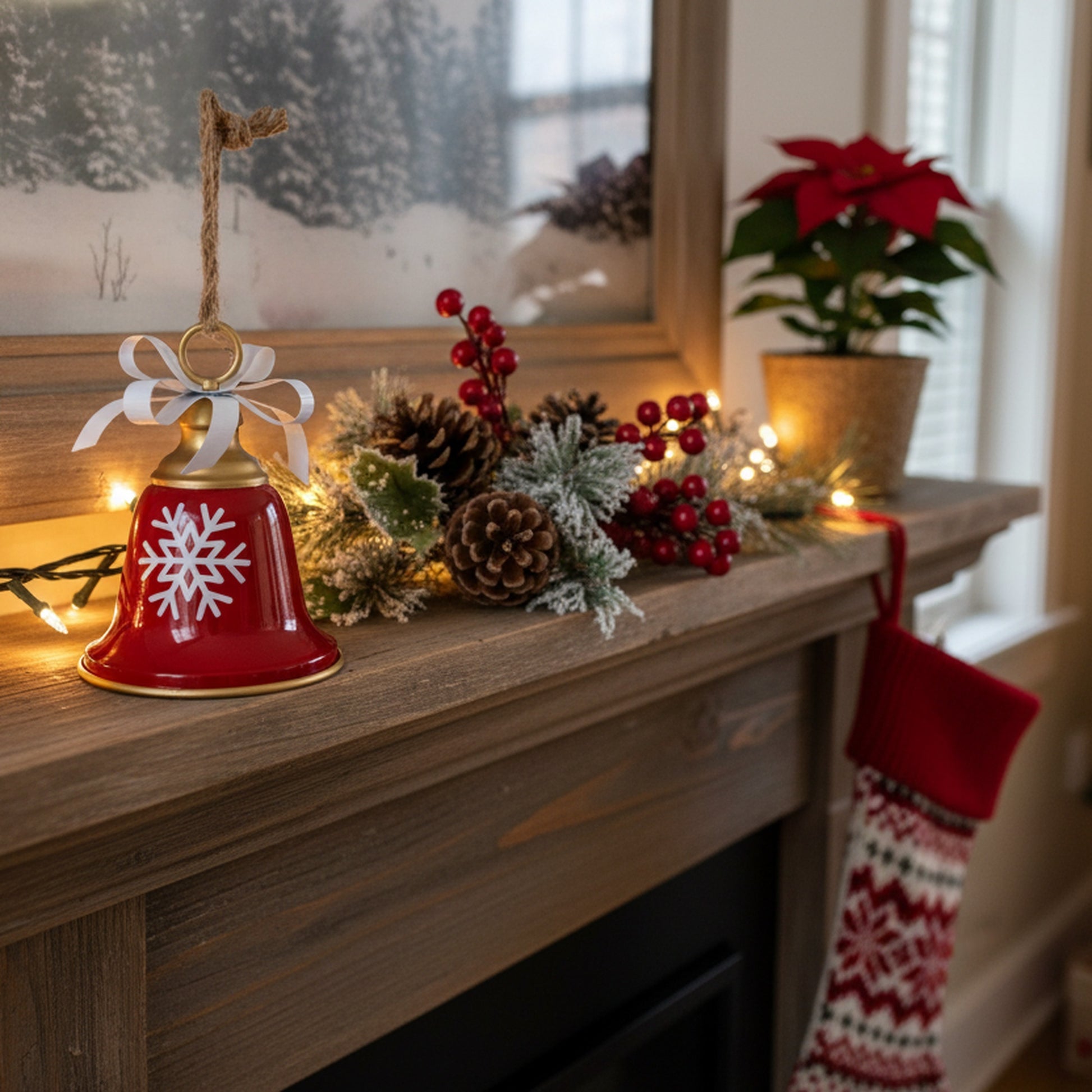 Red Metal Bell with Snowflake, Christmas, Holiday Decor