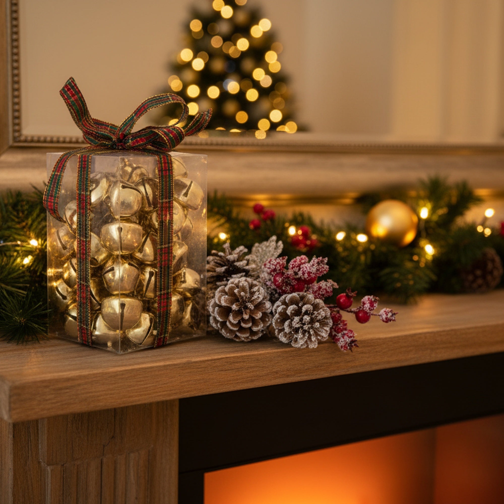 Jingle Bells in PVC Box Gold, Christmas, Jingle Bells, Holiday Decor