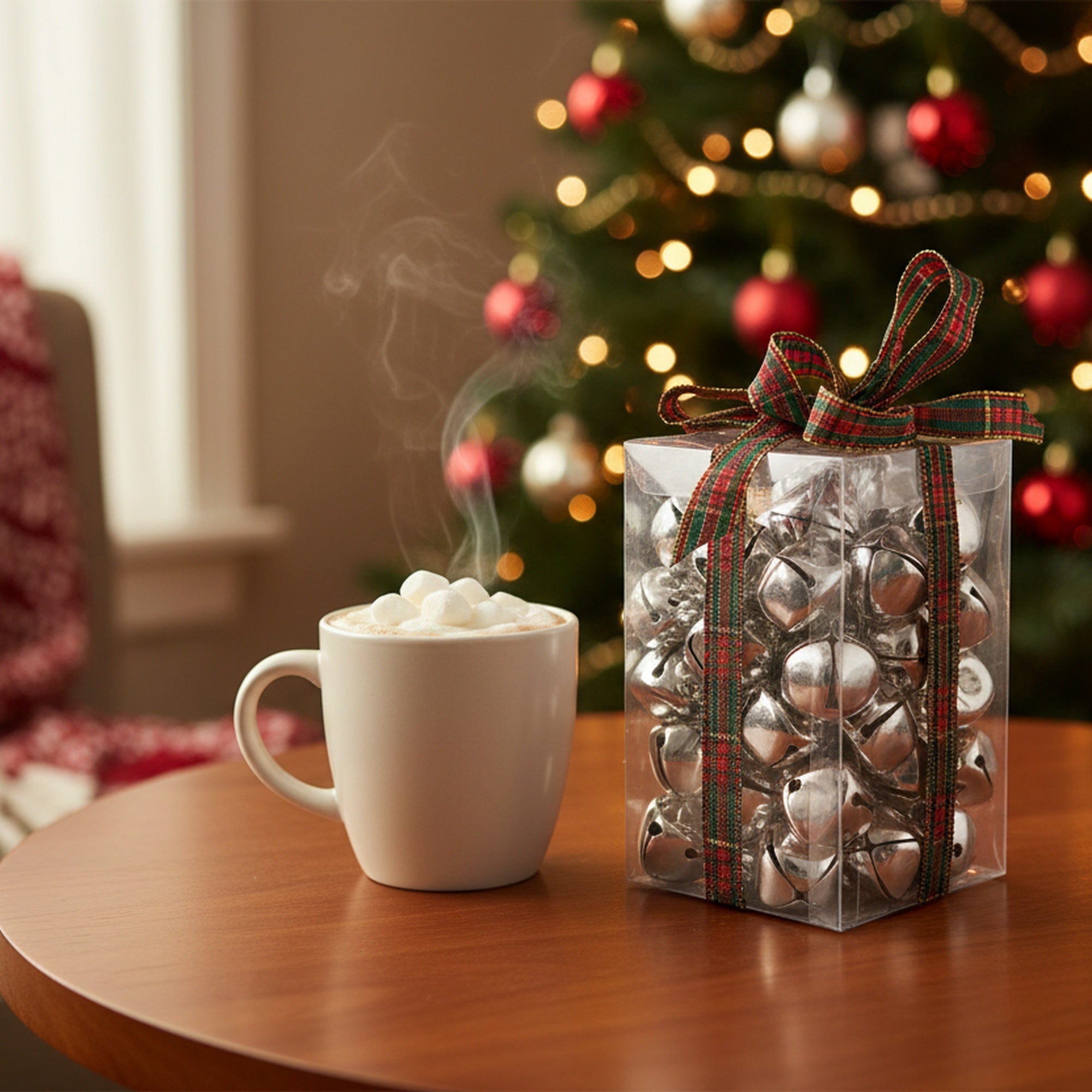 Jingle Bells in PVC Box Silver, Christmas, Jingle Bells, Holiday Decor