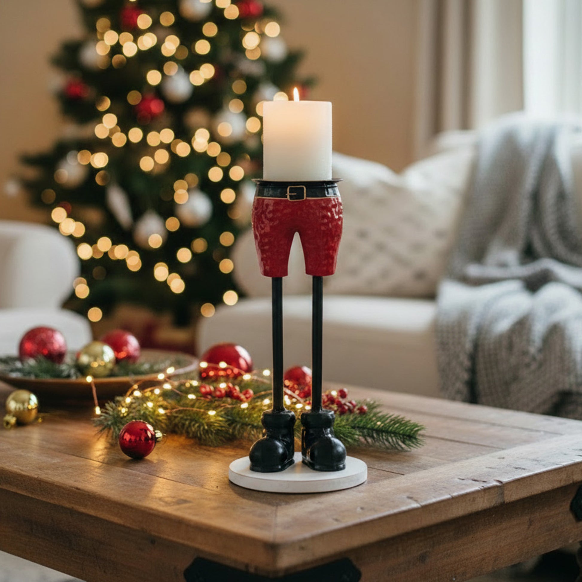 Red Shorts Metal Pillar Candle Holder Large, Decorative Candle, Holiday Decor