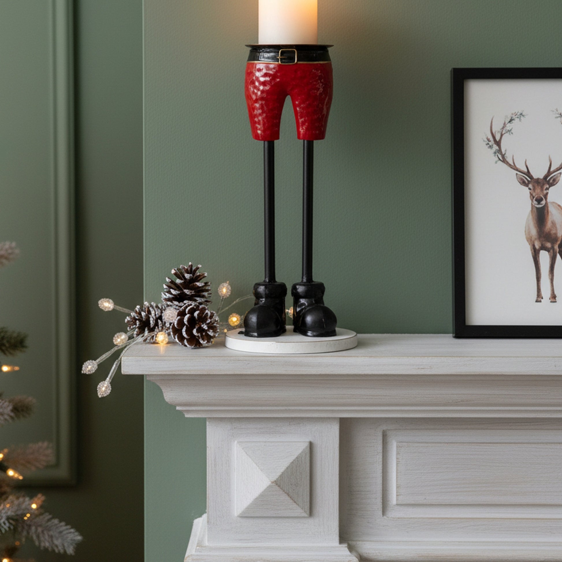 Red Shorts Metal Pillar Candle Holder Large, Decorative Candle, Holiday Decor