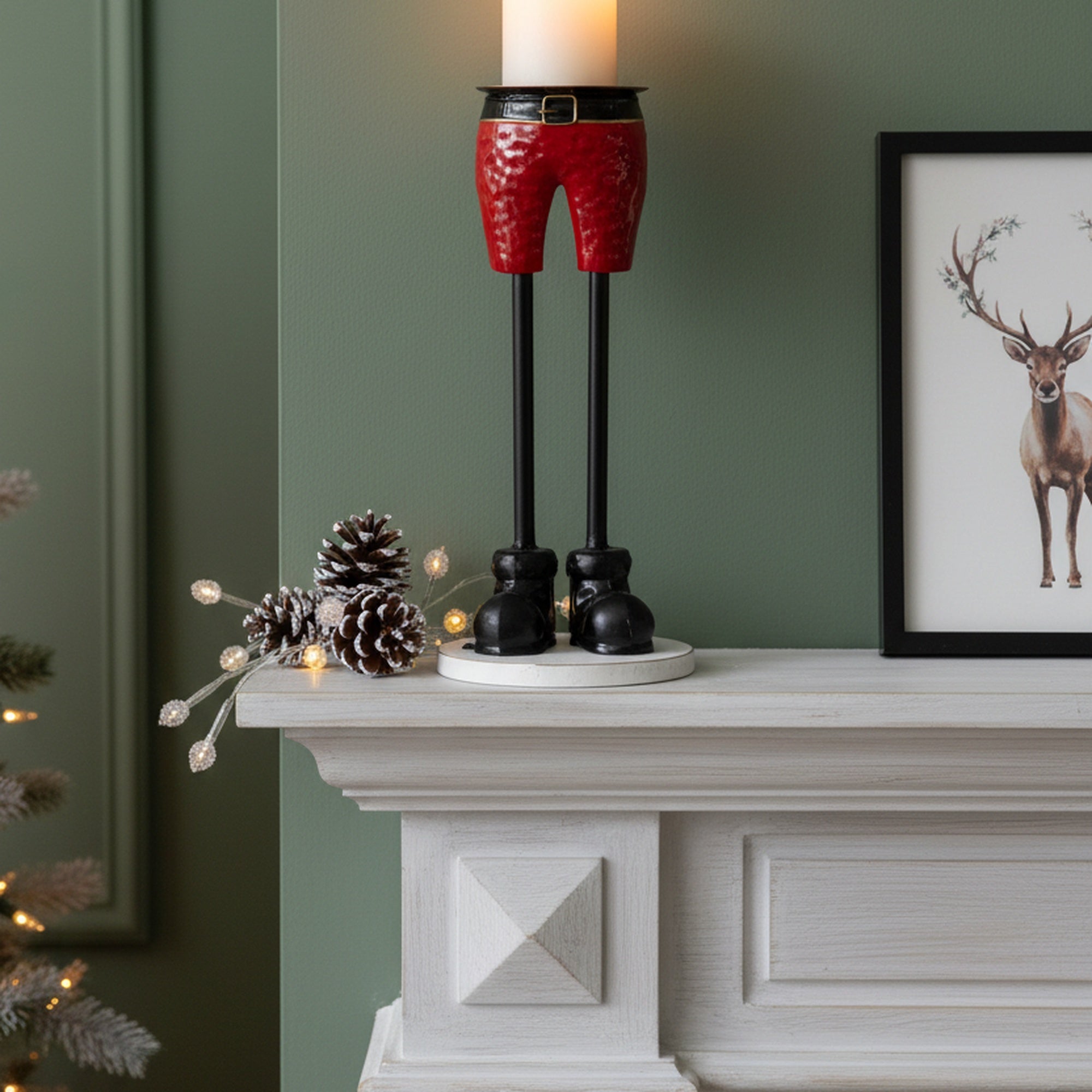 Red Shorts Metal Pillar Candle Holder Large, Decorative Candle, Holiday Decor