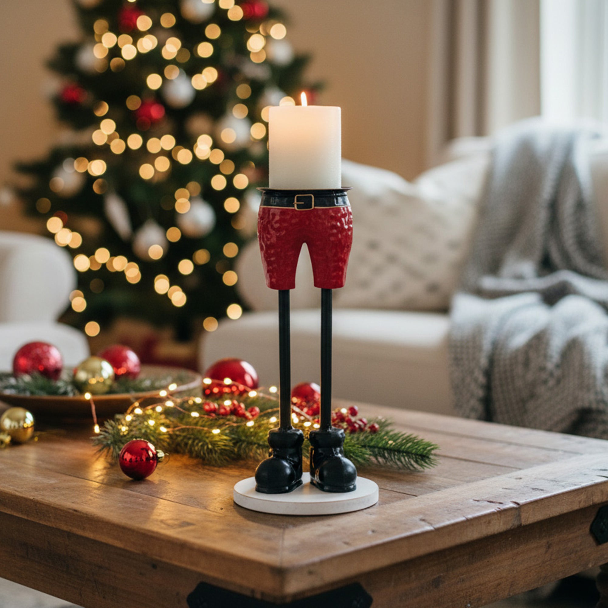 Red Shorts Metal Pillar Candle Holder Small, Decorative Candle, Holiday Decor