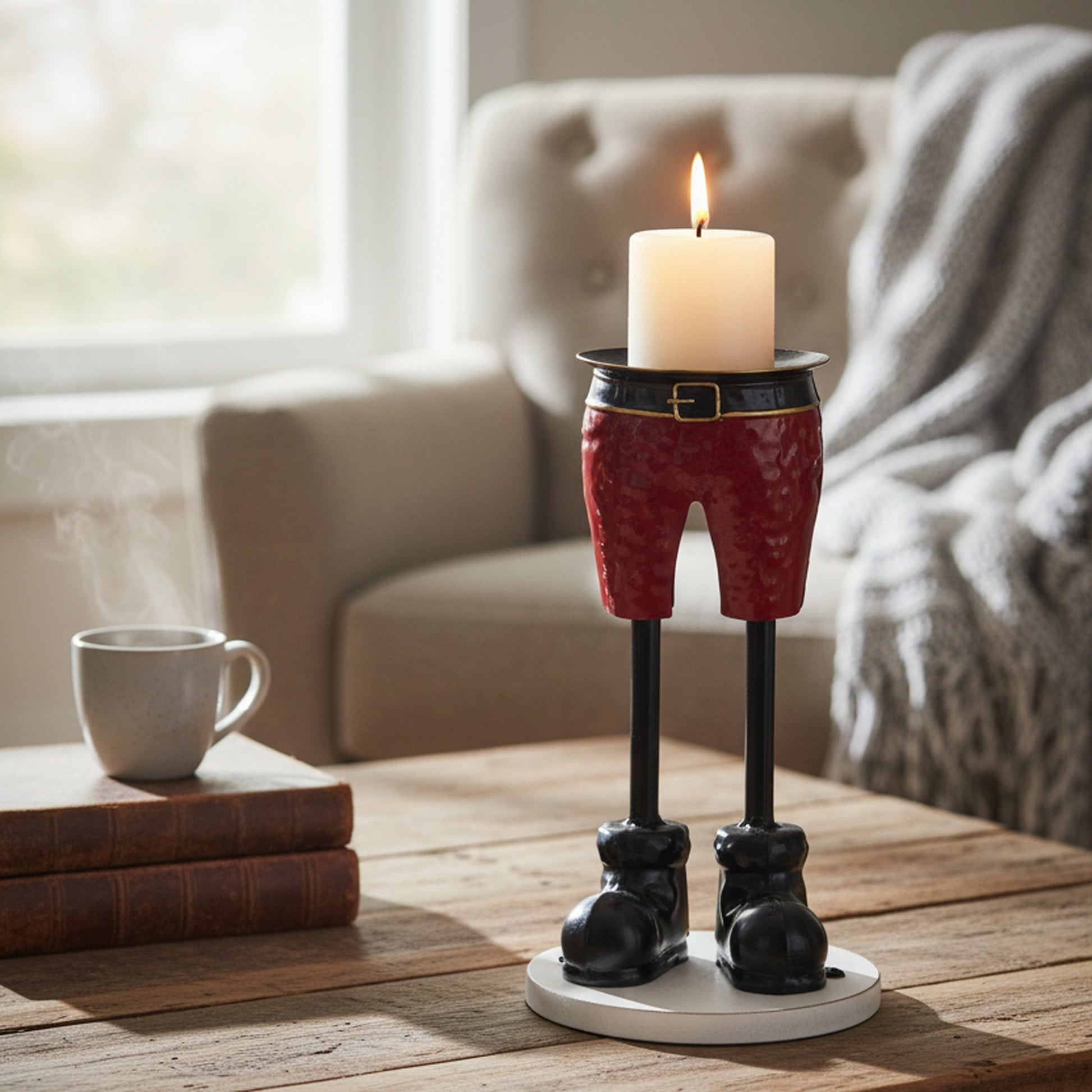Red Shorts Metal Pillar Candle Holder Small, Decorative Candle, Holiday Decor