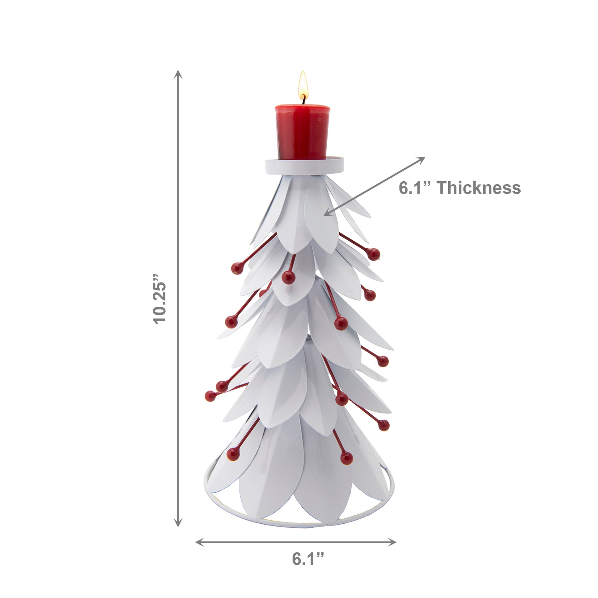 10.25" White Metal Tree with Berries Candle Holder, Christmas, Candle Holder, Holiday Decor