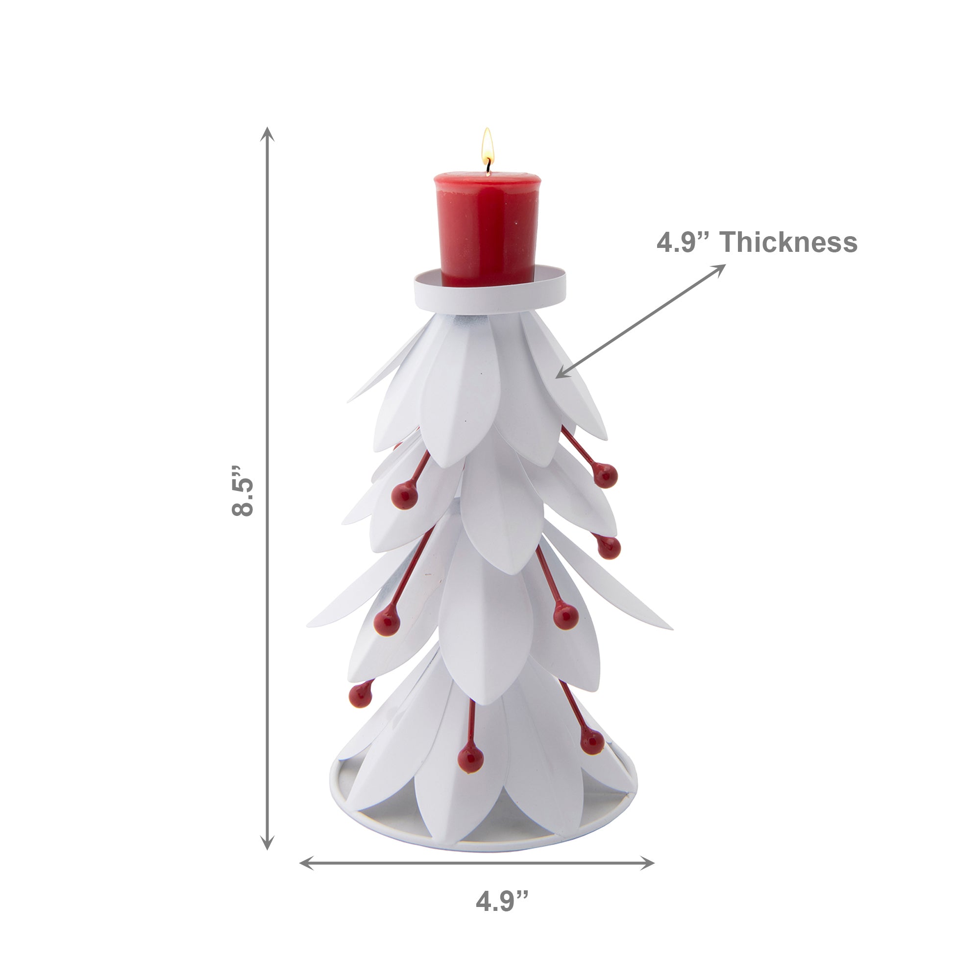 8.5" White Metal Tree with Berries Candle Holder, Christmas, Candle Holder, Holiday Decor