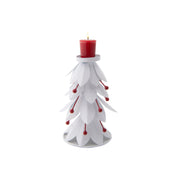 8.5" White Metal Tree with Berries Candle Holder, Christmas, Candle Holder, Holiday Decor