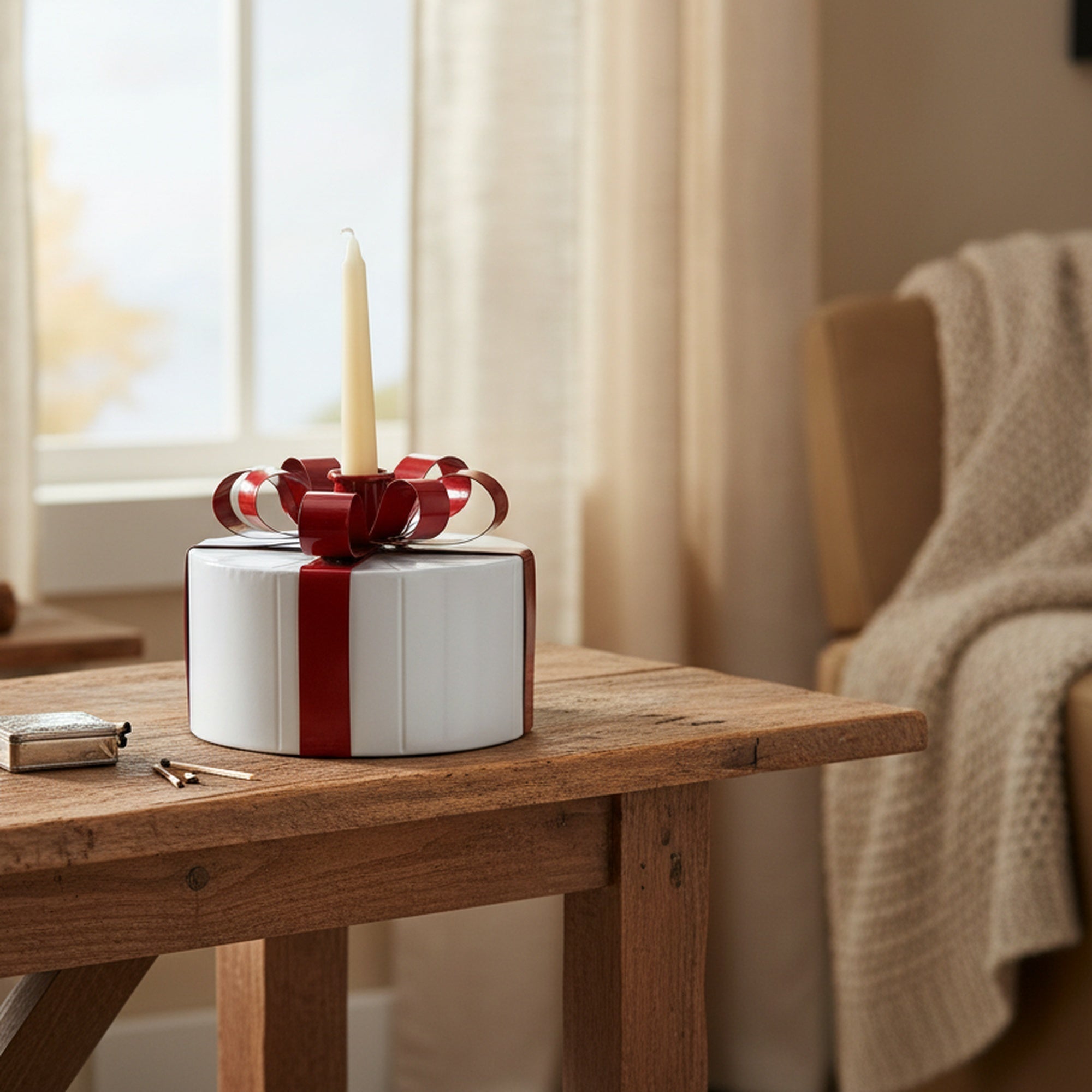 Metal Round Gift Box Taper Holder, Storage Box, Holiday Decor