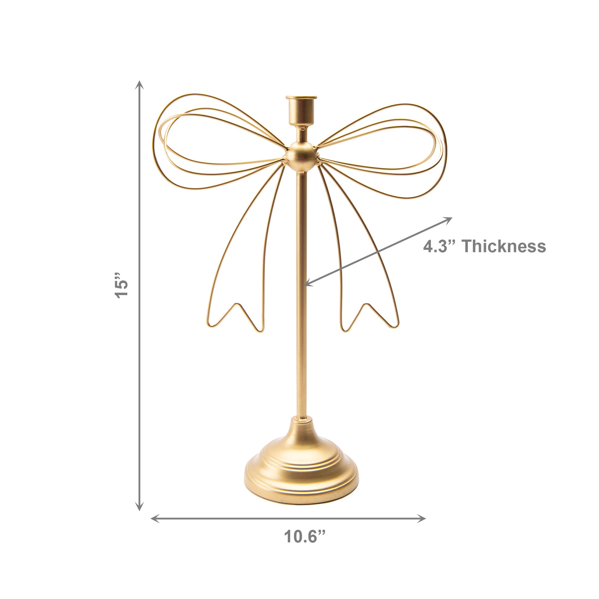 Gold Metal Bow Taper Candle Holder, Decorative Candle, Holiday Decor
