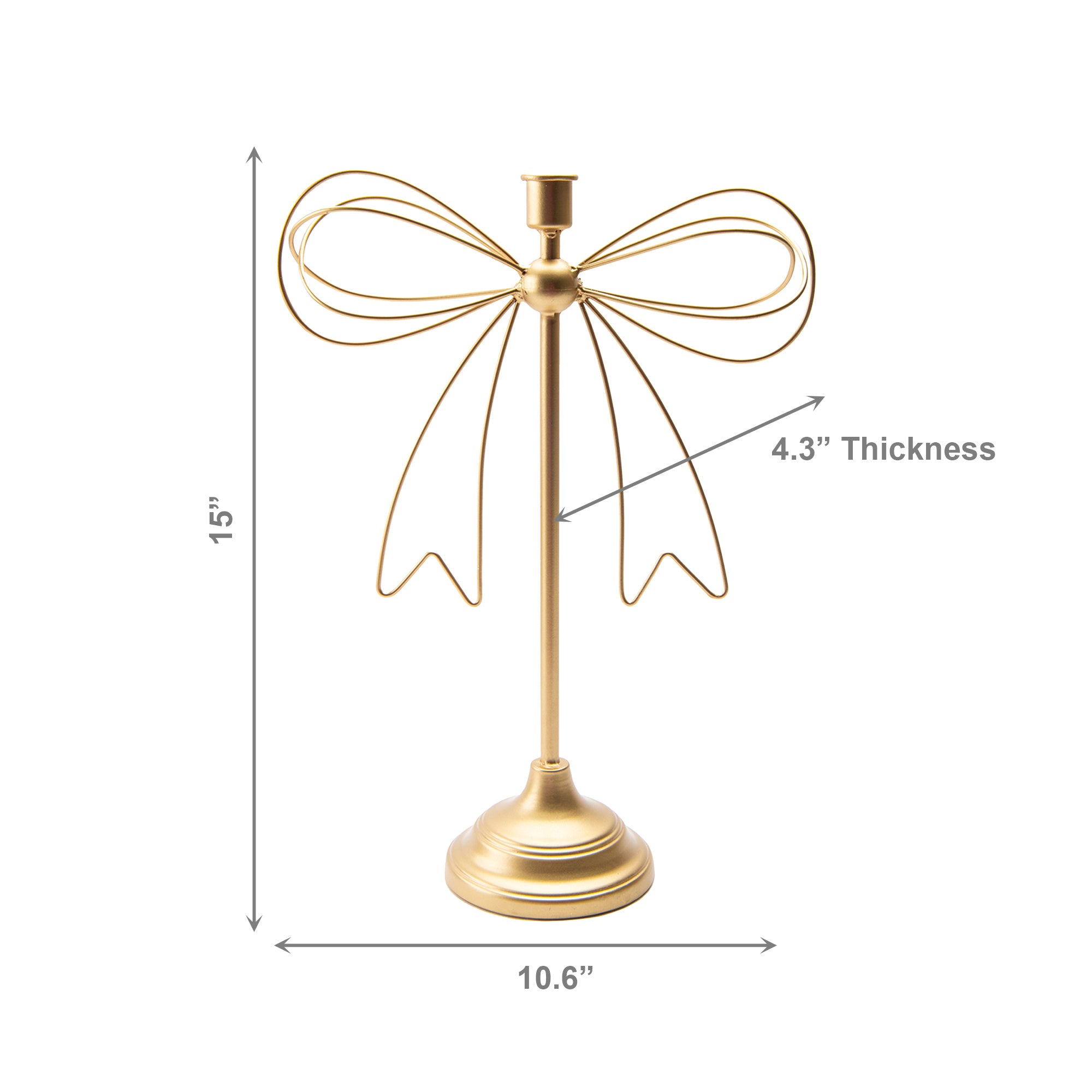 Gold Metal Bow Taper Candle Holder, Decorative Candle, Holiday Decor