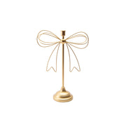 Gold Metal Bow Taper Candle Holder, Decorative Candle, Holiday Decor