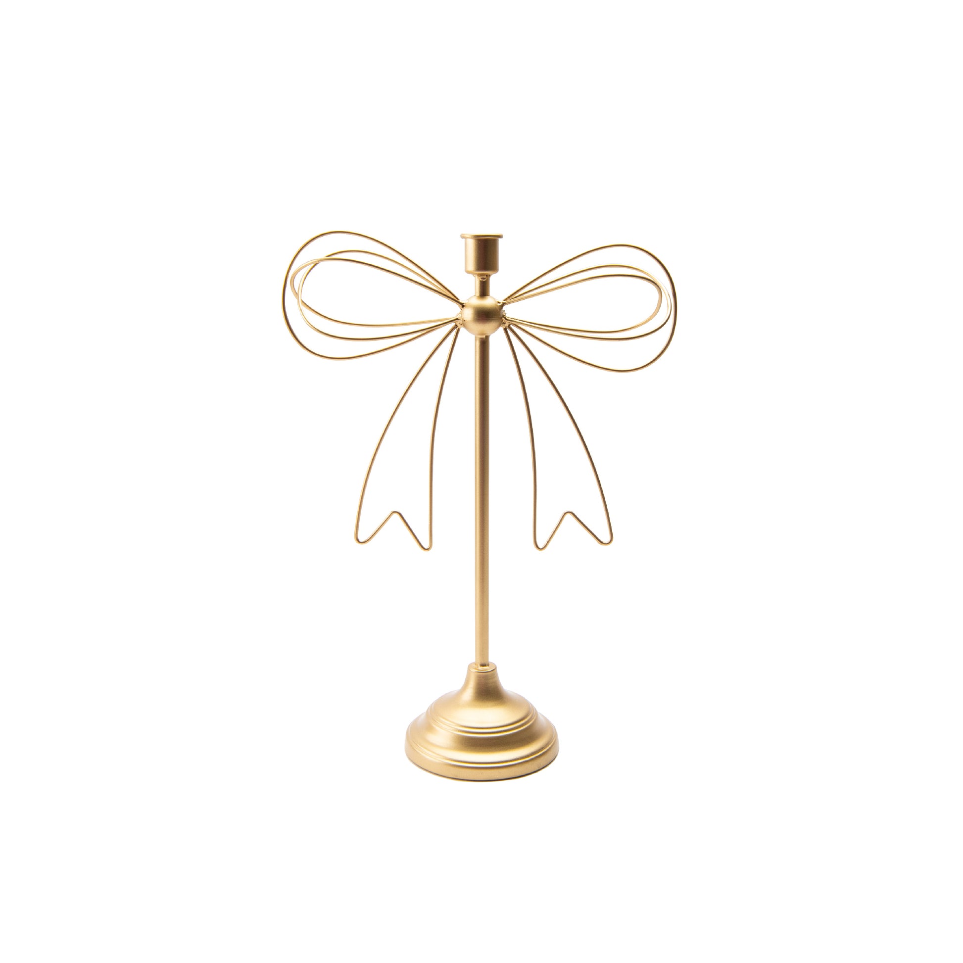Gold Metal Bow Taper Candle Holder, Decorative Candle, Holiday Decor