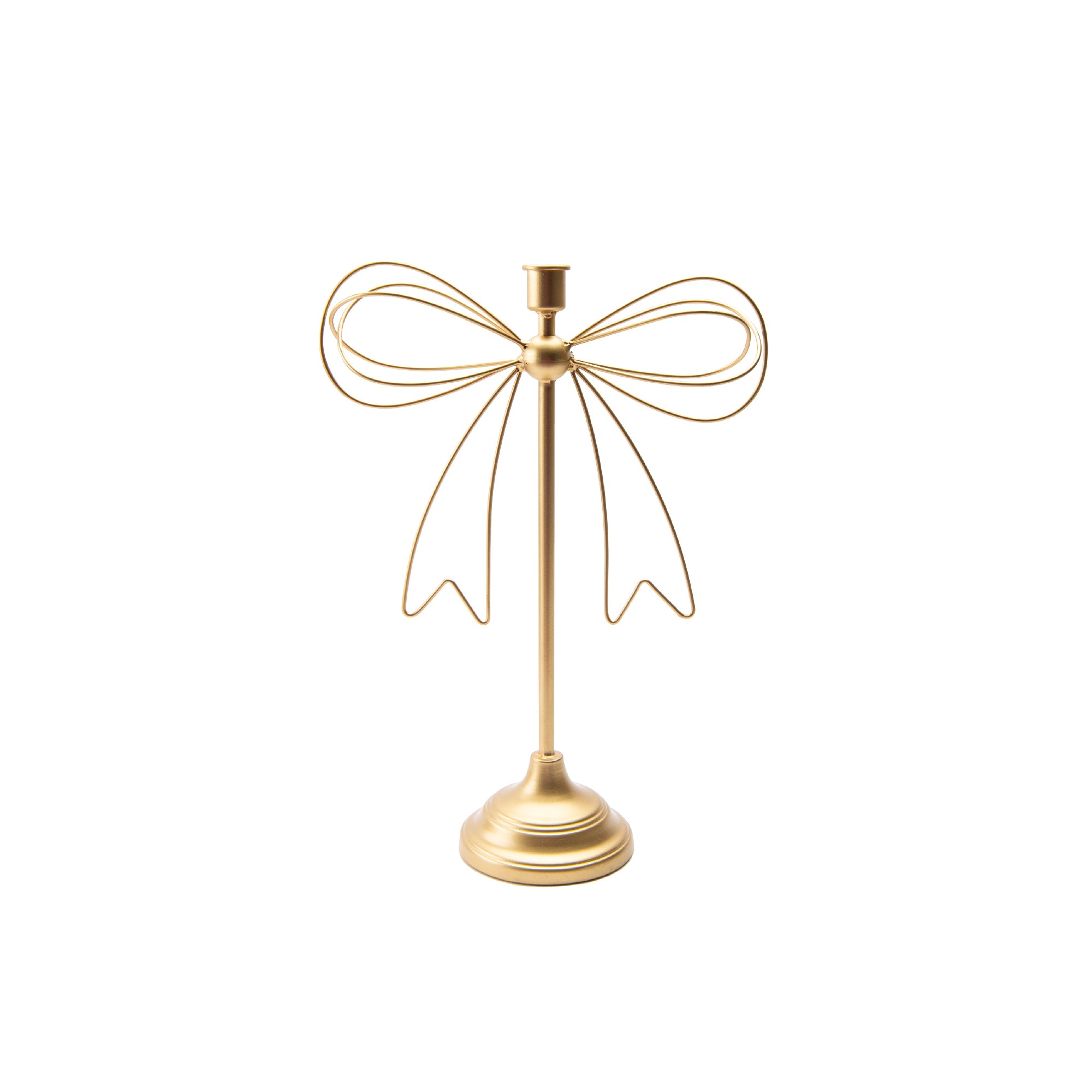 Gold Metal Bow Taper Candle Holder, Decorative Candle, Holiday Decor
