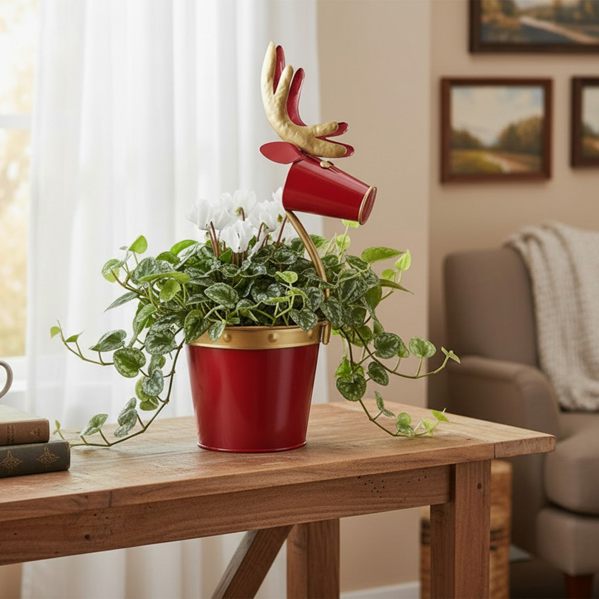 Metal Reindeer Planter Red, Christmas, Planter, Holiday Decor