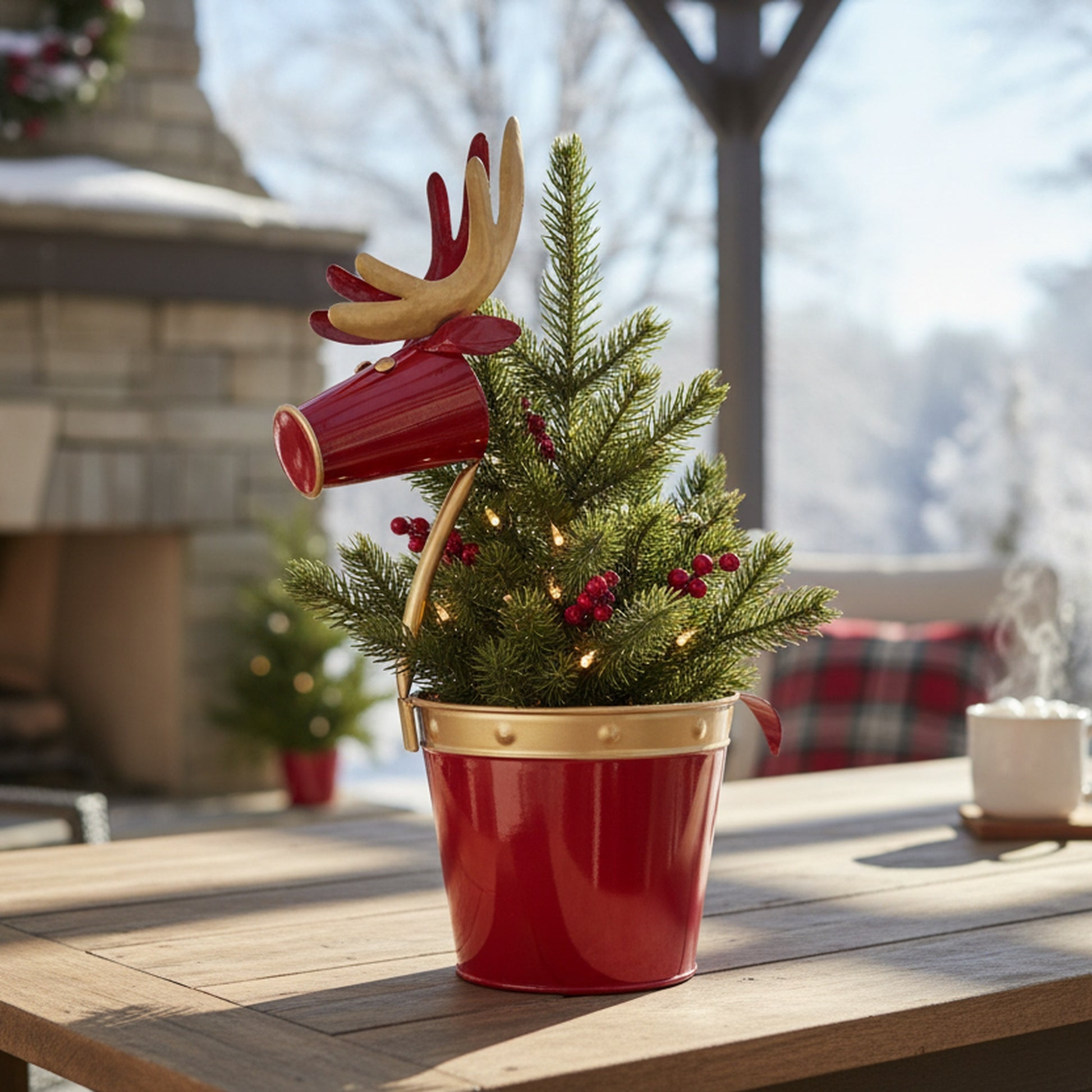 Metal Reindeer Planter Red, Christmas, Planter, Holiday Decor