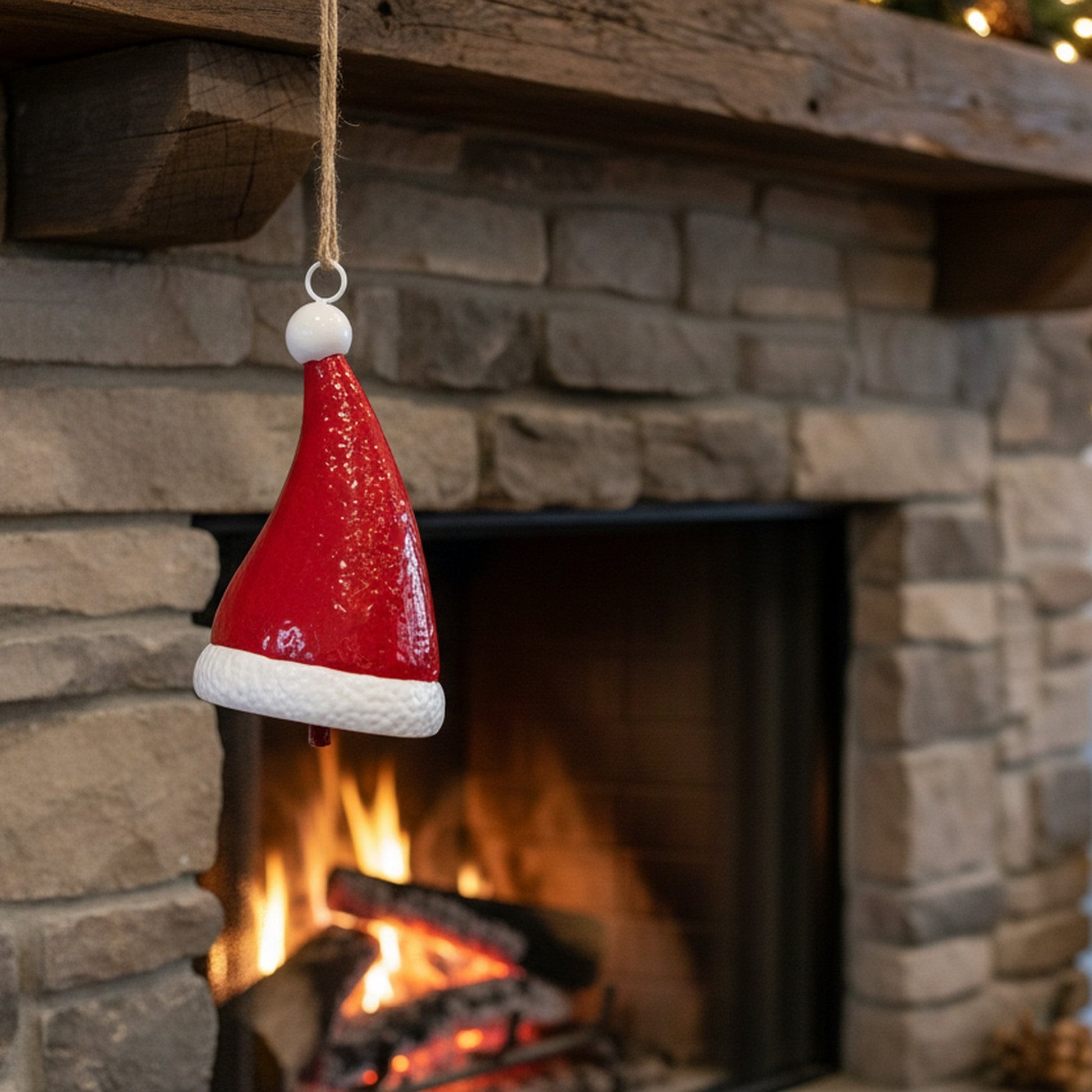 Metal Santa Hat Bell Hanger, Christmas, Jingle Bells, Holiday Decor