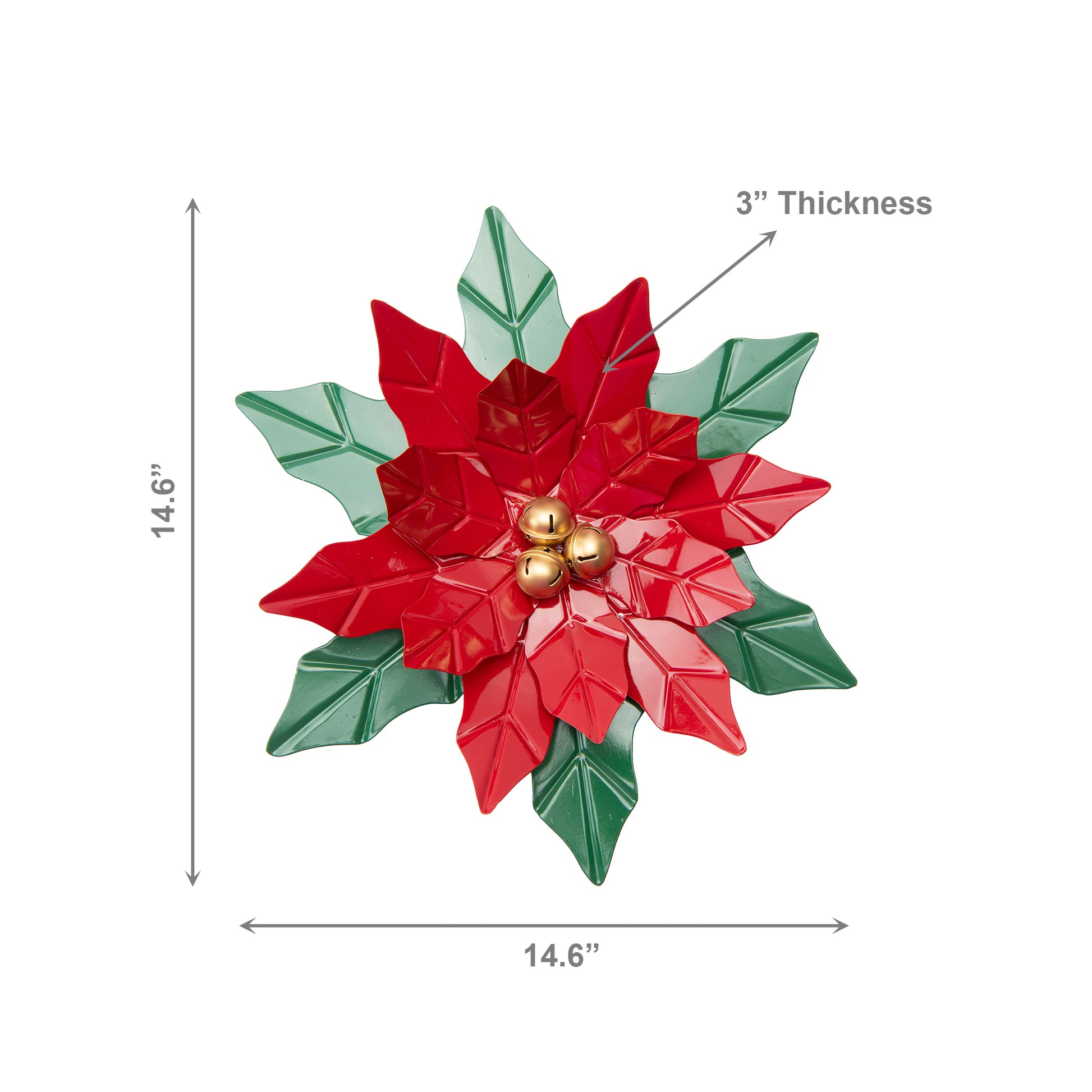 Metal Poinsettia with Jingle Bells Decor, Christmas, Jingle Bells, Holiday Decor