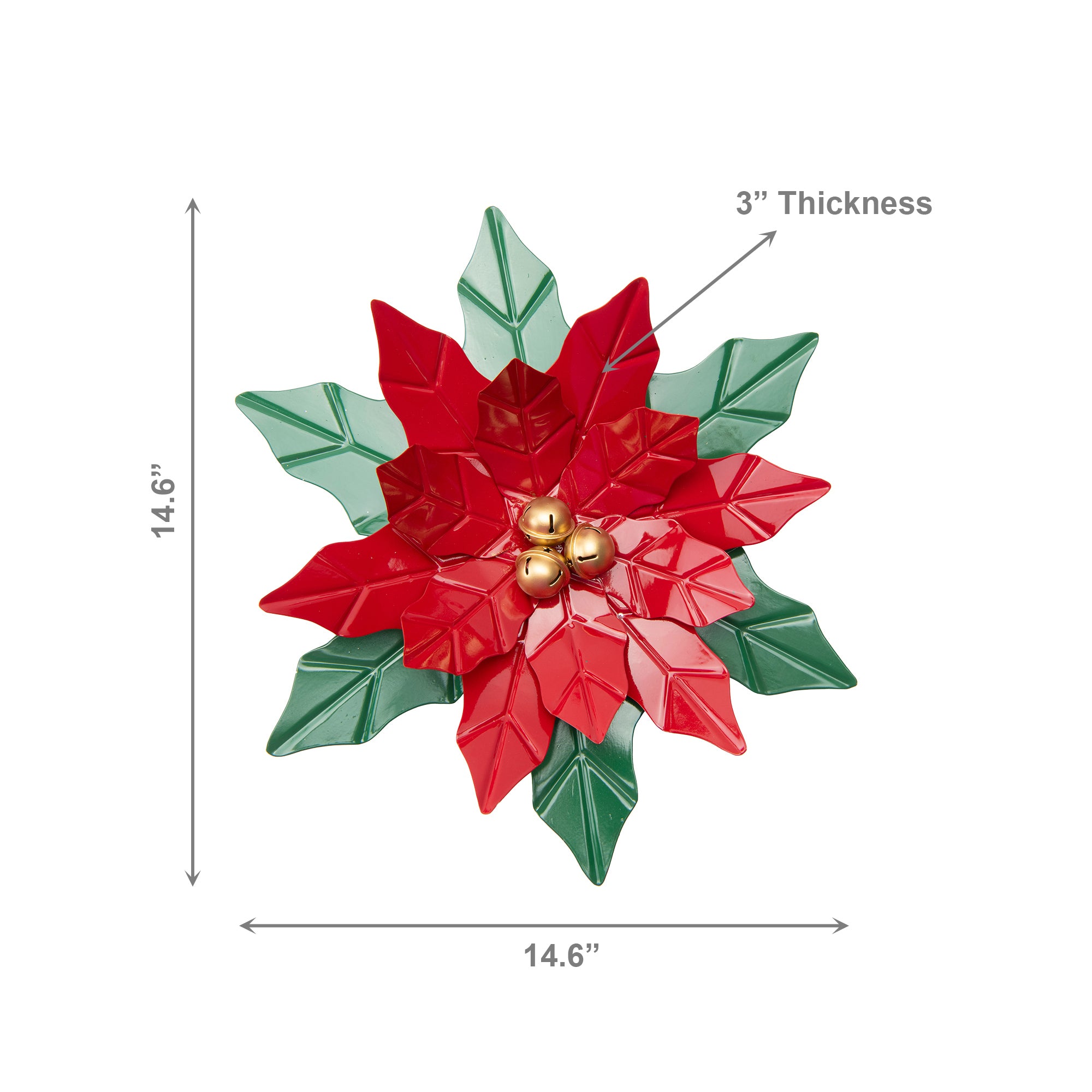Metal Poinsettia with Jingle Bells Decor, Christmas, Jingle Bells, Holiday Decor