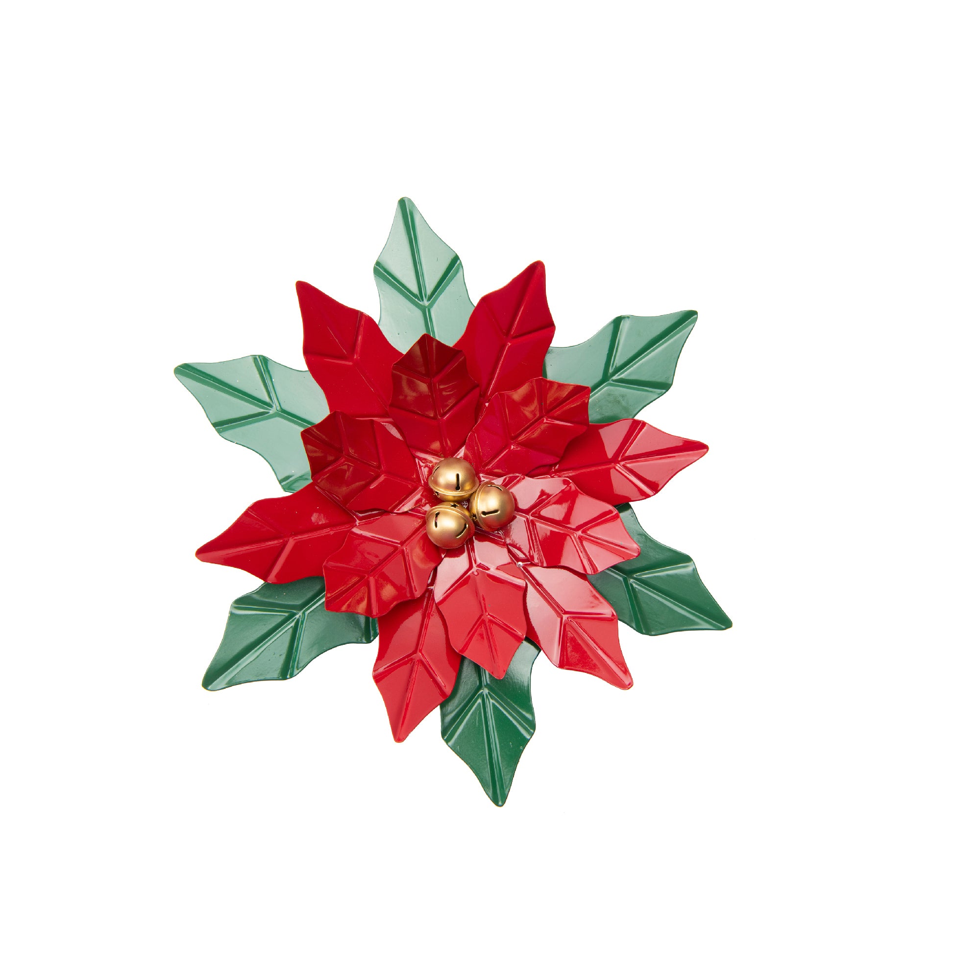 Metal Poinsettia with Jingle Bells Decor, Christmas, Jingle Bells, Holiday Decor