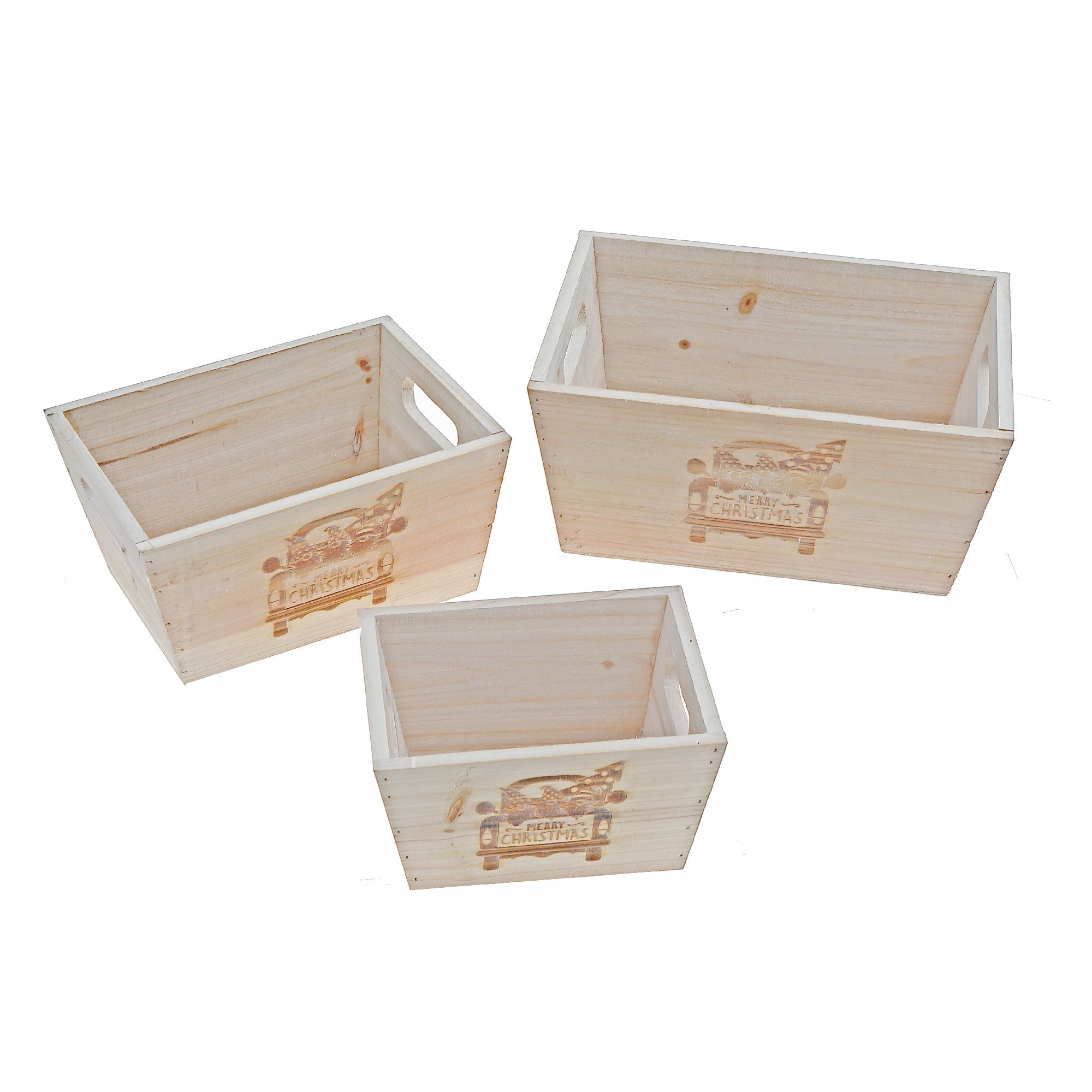 Nesting Natural Wood Square Planter Set of 3 Truck – Christmas Tabletop Decoration, Holiday Planter, Festive Winter Accent