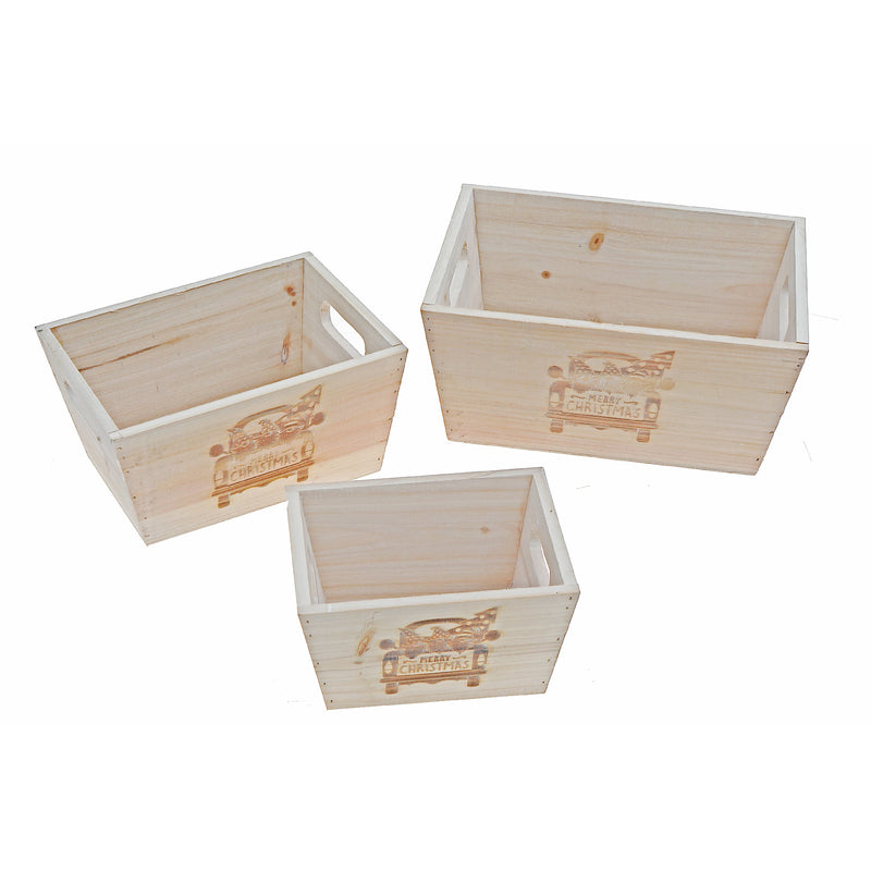 Set Of 3 Nesting Natural Wood Square Planter (Truck)