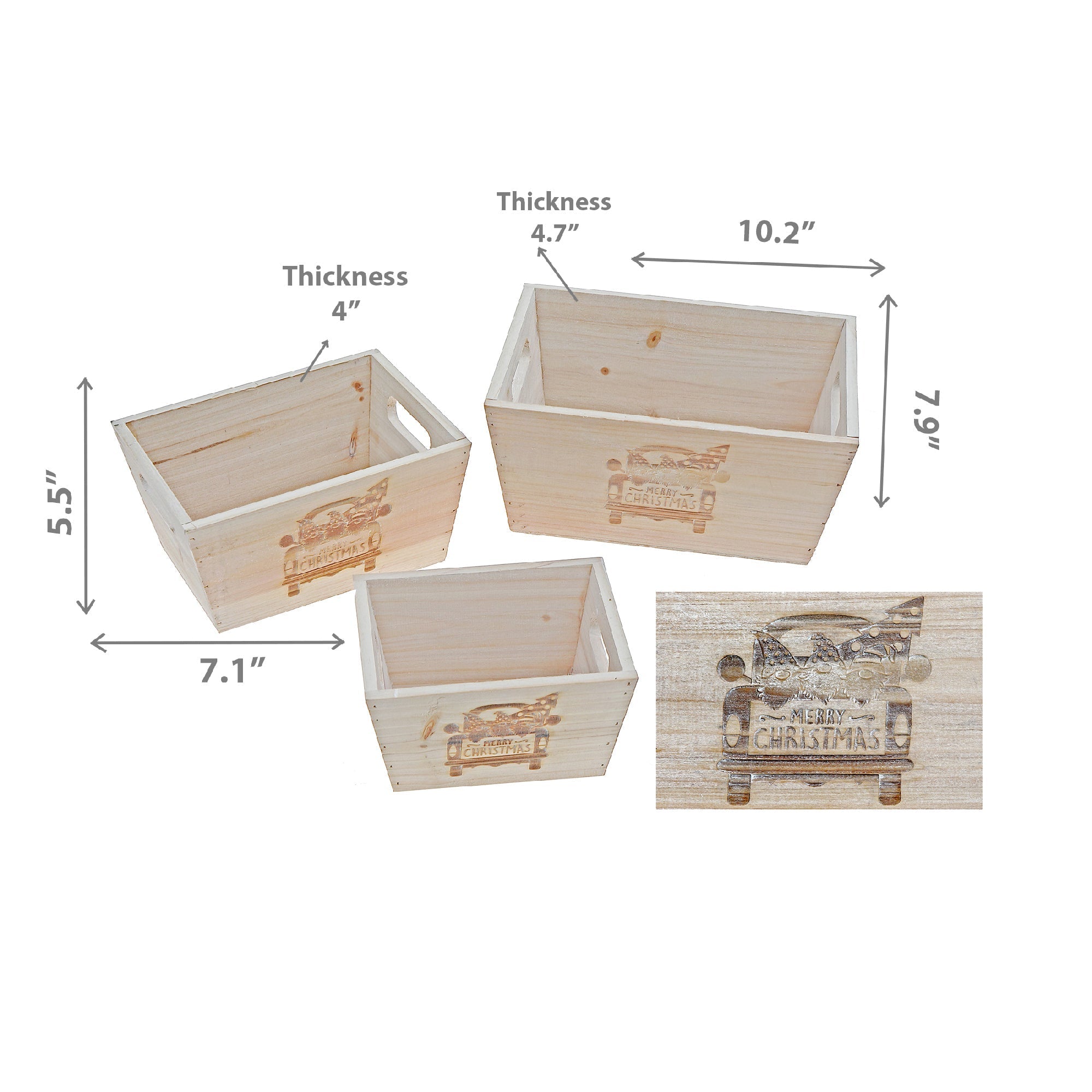 Nesting Natural Wood Square Planter Set of 3 Truck – Christmas Tabletop Decoration, Holiday Planter, Festive Winter Accent
