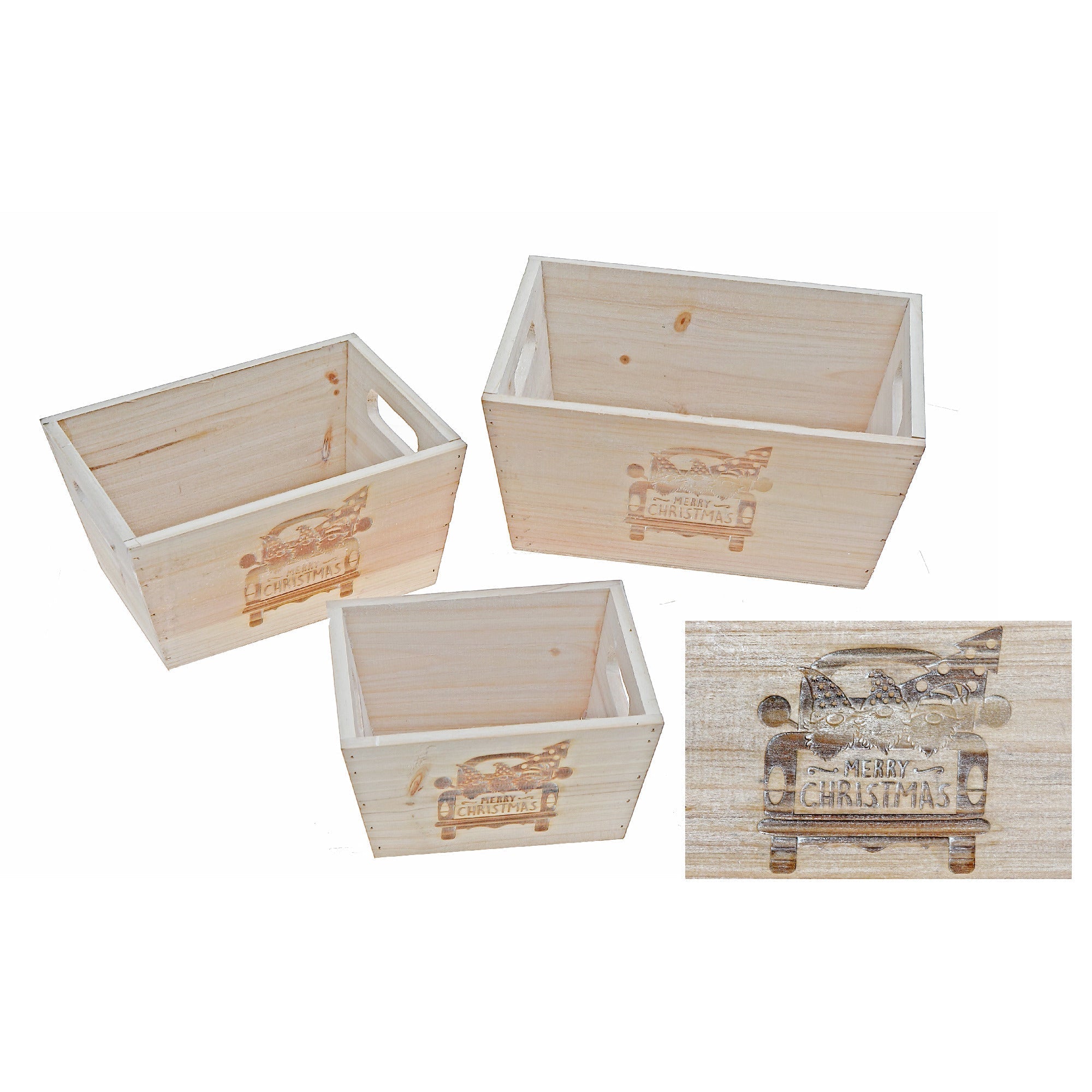 Nesting Natural Wood Square Planter Set of 3 Truck – Christmas Tabletop Decoration, Holiday Planter, Festive Winter Accent
