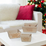 Nesting Natural Wood Square Planter Set of 3 Gingerbread House – Christmas Tabletop Decoration, Holiday Planter, Festive Winter Accent