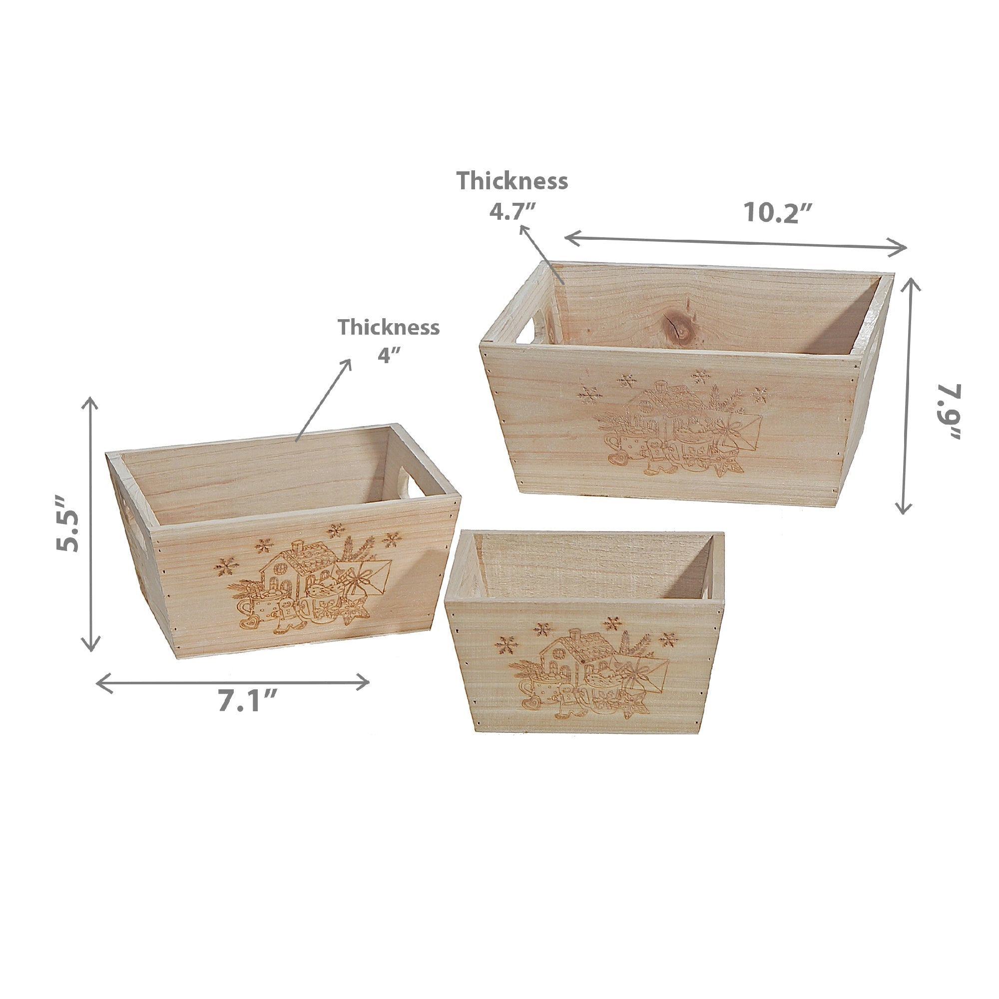 Nesting Natural Wood Square Planter Set of 3 Gingerbread House – Christmas Tabletop Decoration, Holiday Planter, Festive Winter Accent