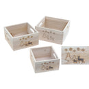 Set Of 3 Nesting Natural Wood Square Planter (Reindeer)