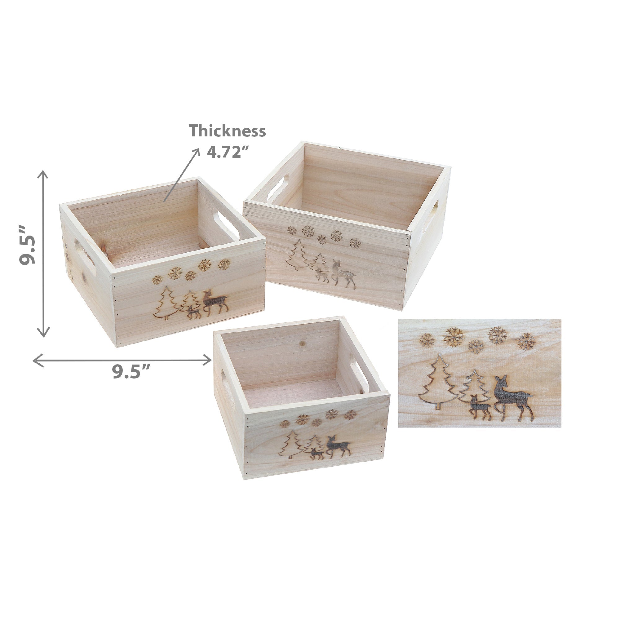 Nesting Natural Wood Square Planter Set of 3 Reindeer – Christmas Tabletop Decoration, Holiday Planter, Festive Winter Accent