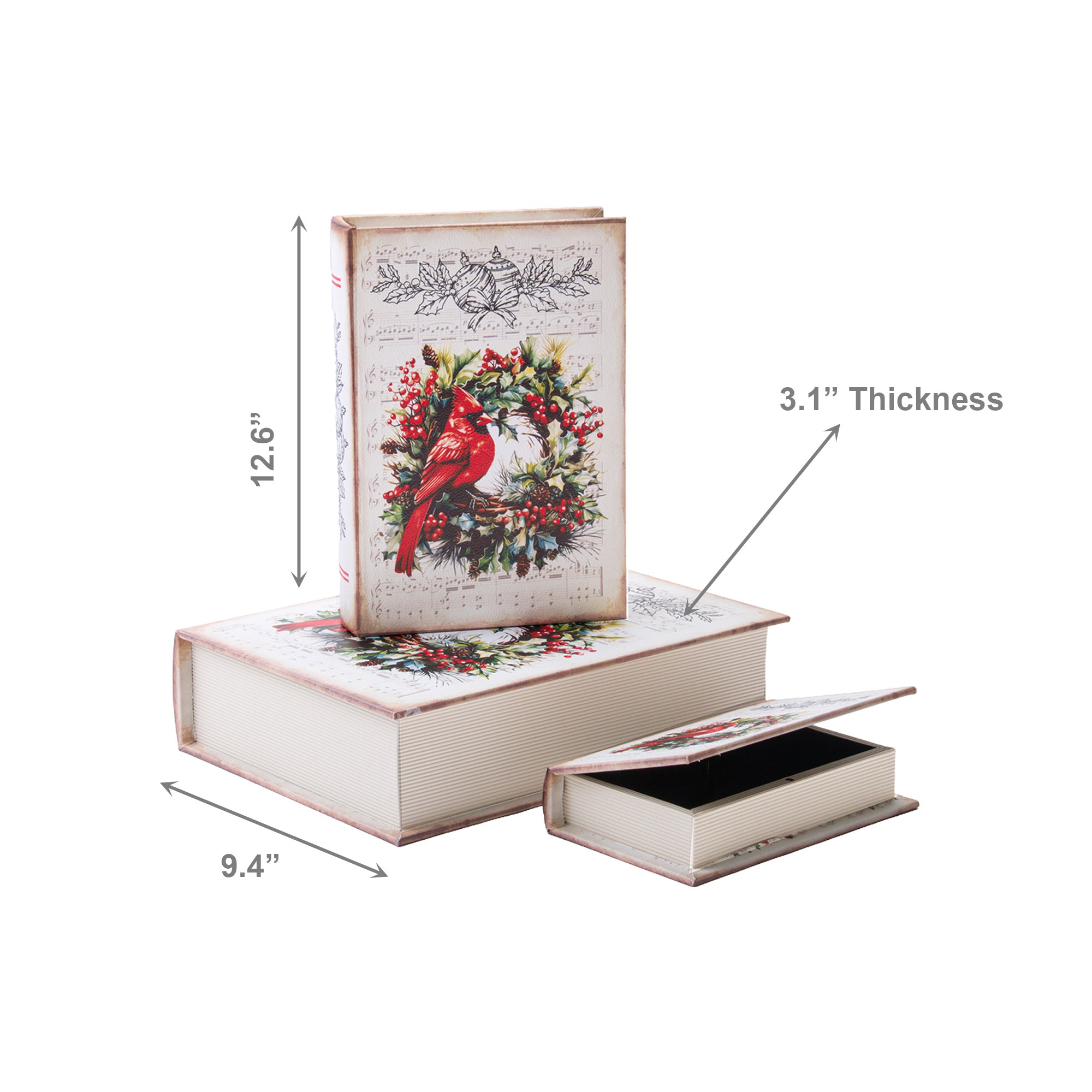 Storage Book Cardinal Set of 3, Christmas, Storage Box, Holiday Decor