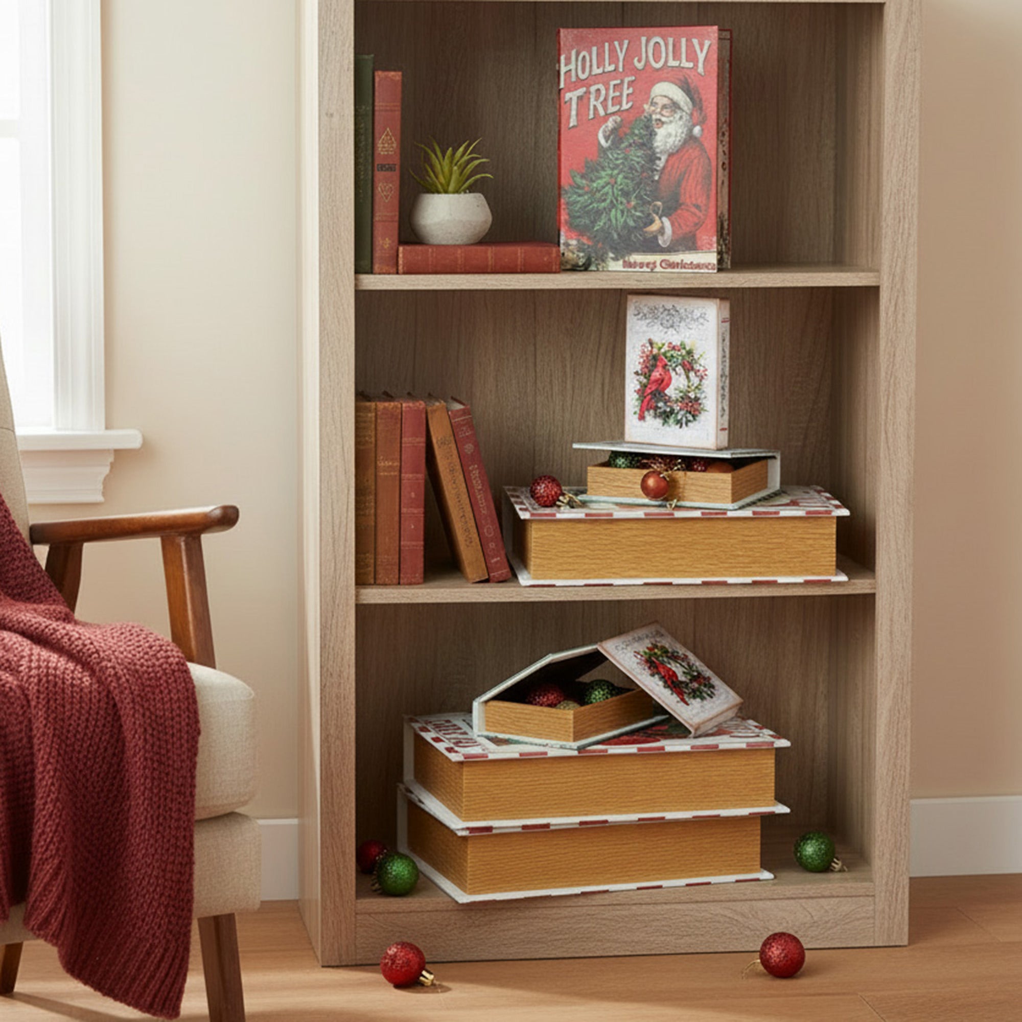 Storage Book Cardinal Set of 3, Christmas, Storage Box, Holiday Decor