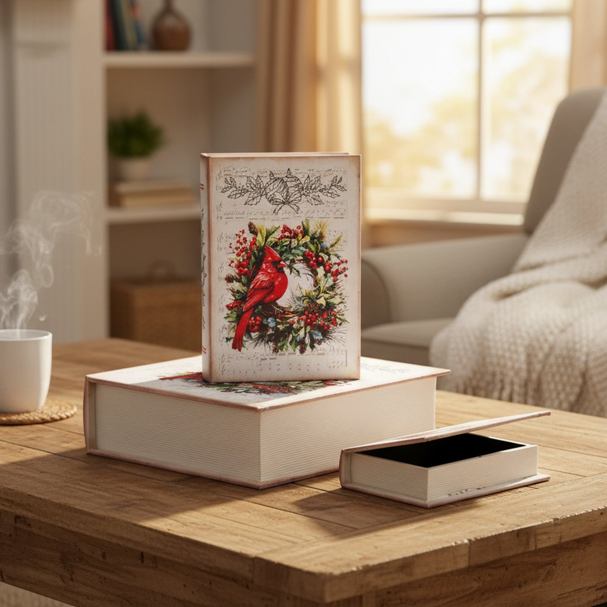 Storage Book Cardinal Set of 3, Christmas, Storage Box, Holiday Decor