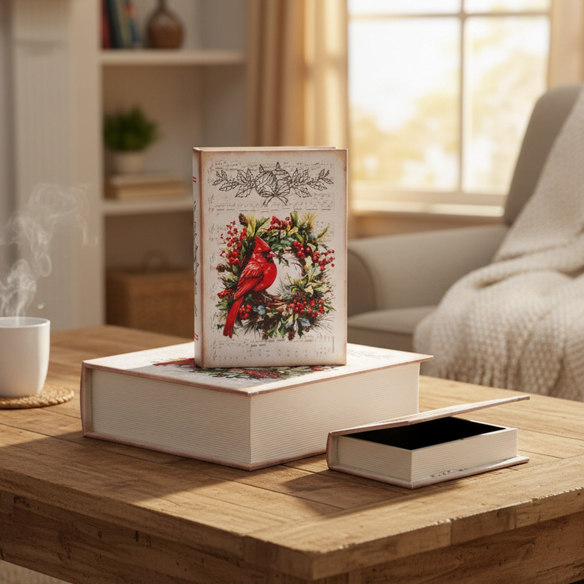 Storage Book Cardinal Set of 3, Christmas, Storage Box, Holiday Decor
