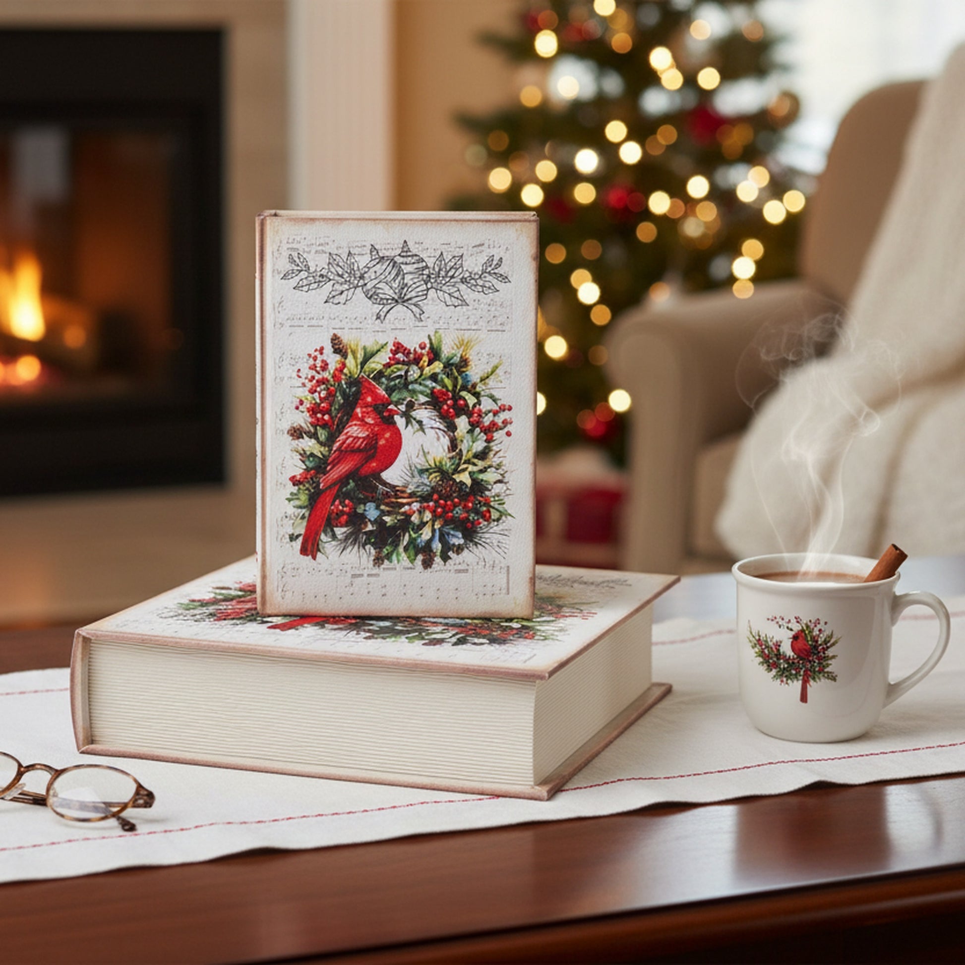 Storage Book Cardinal Set of 3, Christmas, Storage Box, Holiday Decor