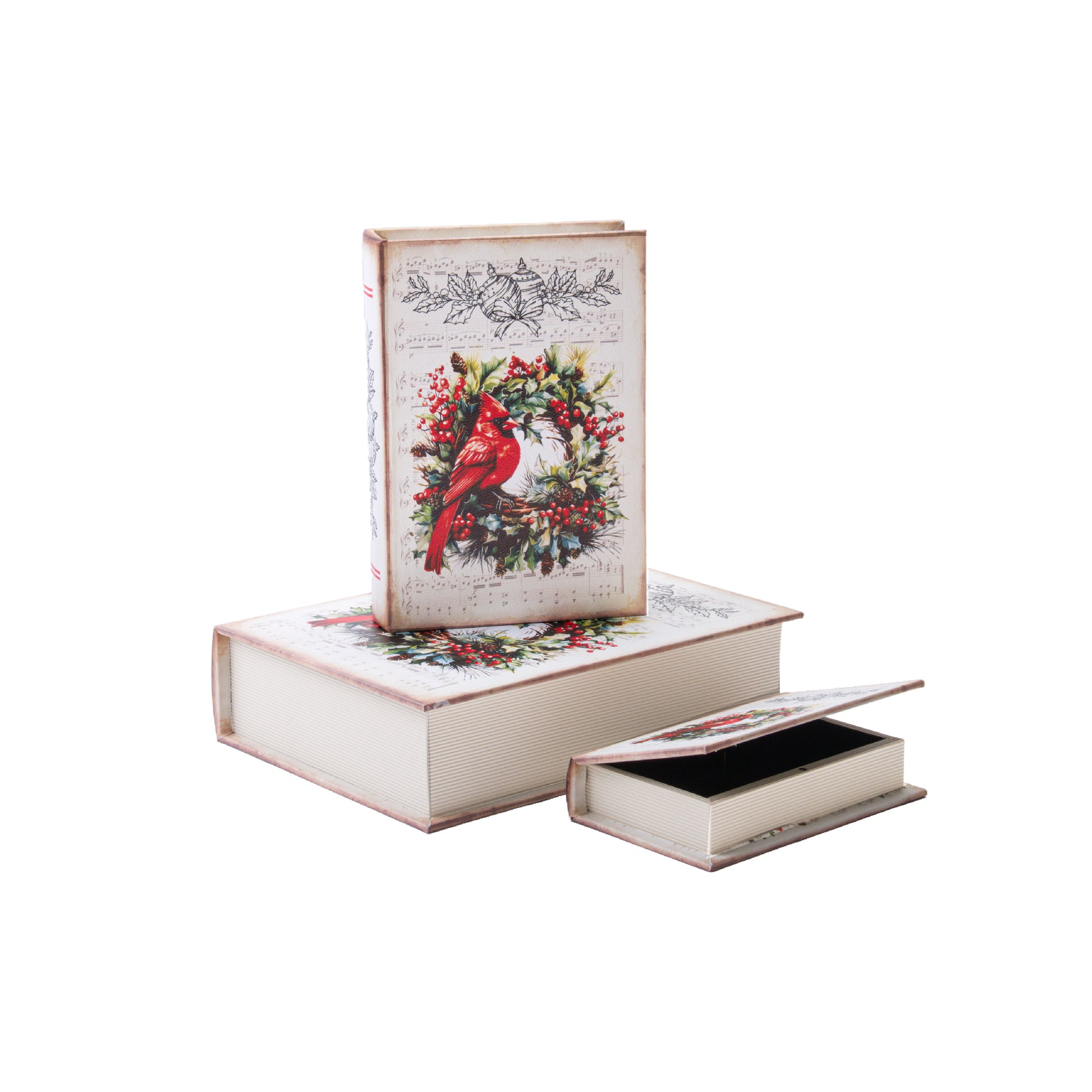 Storage Book Cardinal Set of 3, Christmas, Storage Box, Holiday Decor