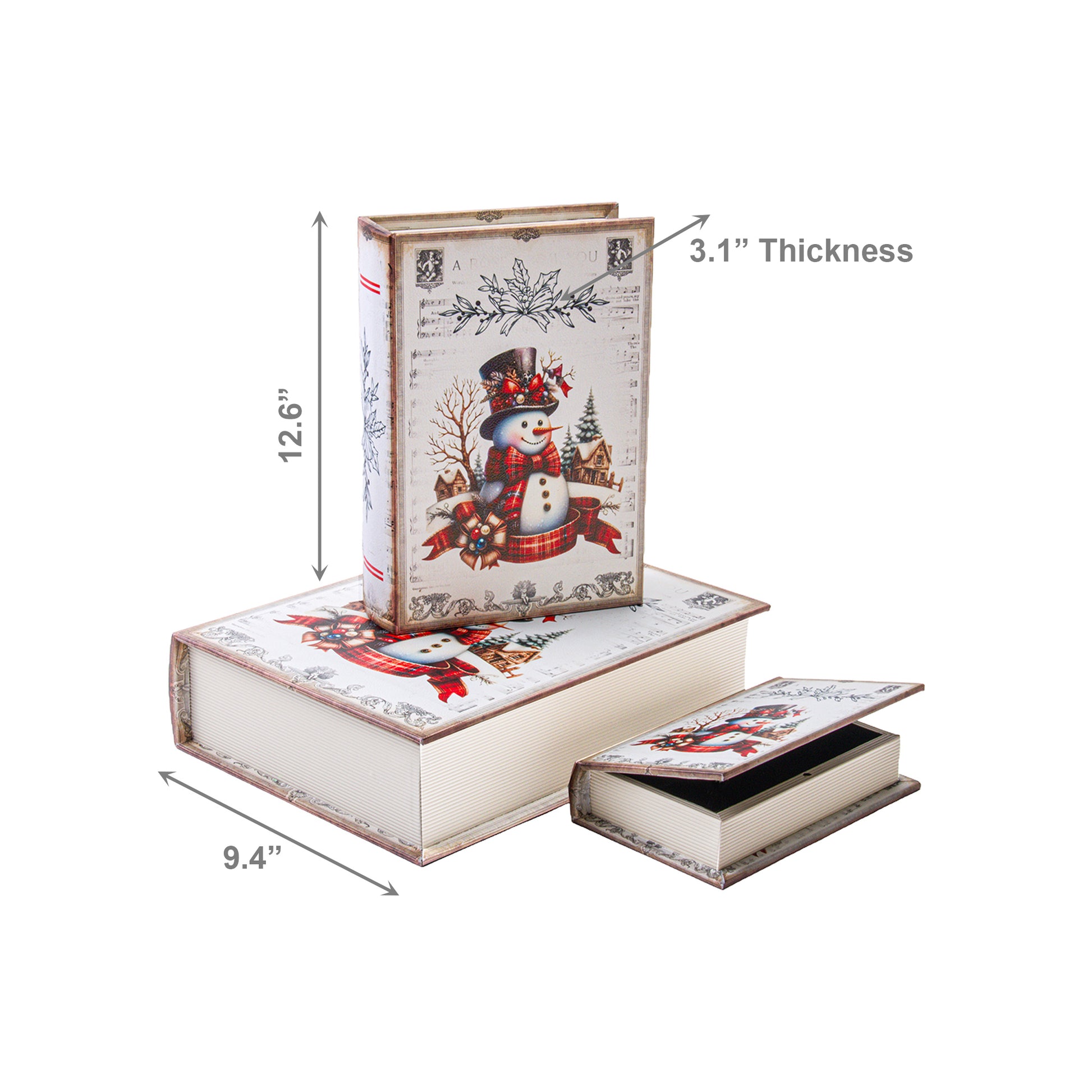 Storage Book Snowman Set of 3, Christmas, Storage Box, Holiday Decor