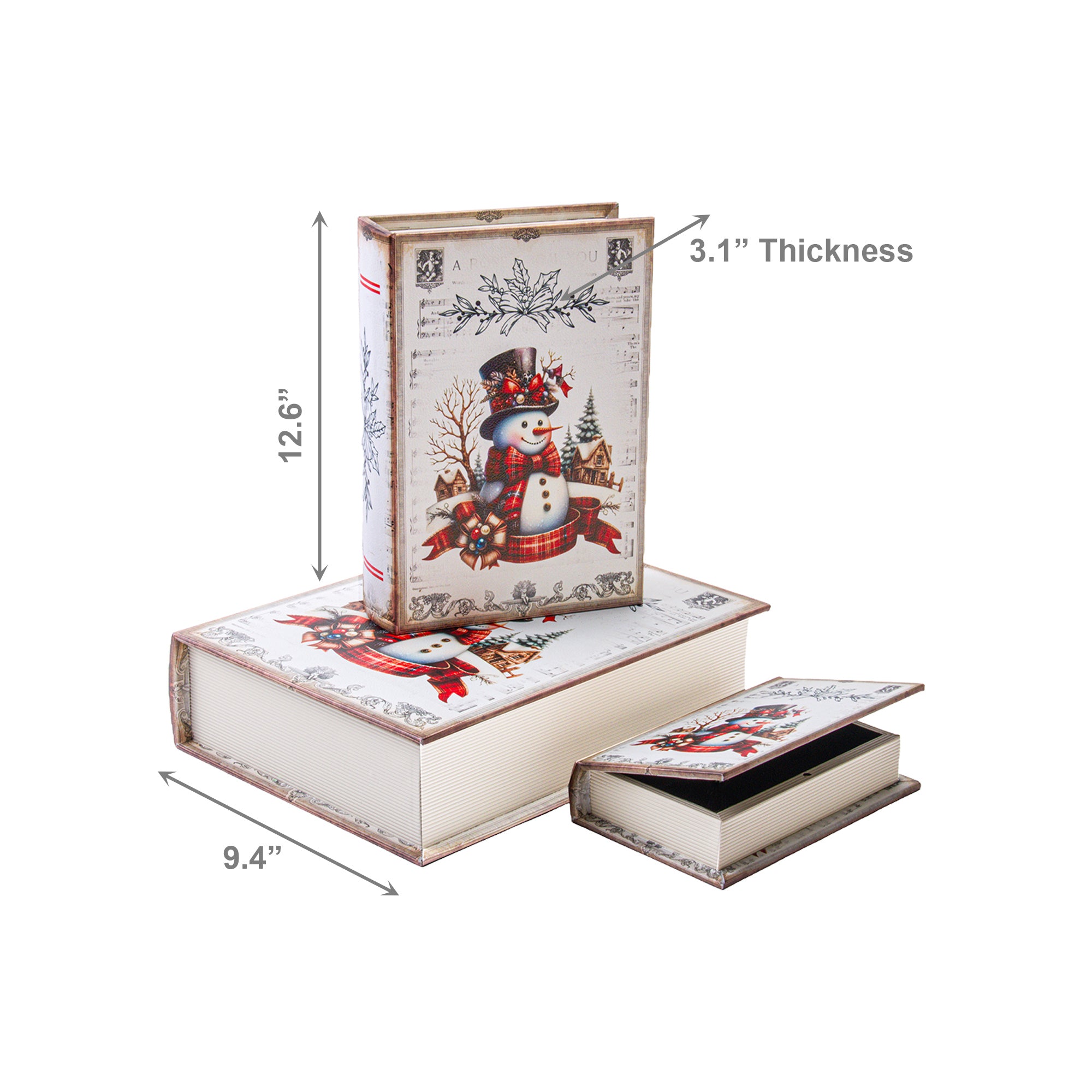 Storage Book Snowman Set of 3, Christmas, Storage Box, Holiday Decor