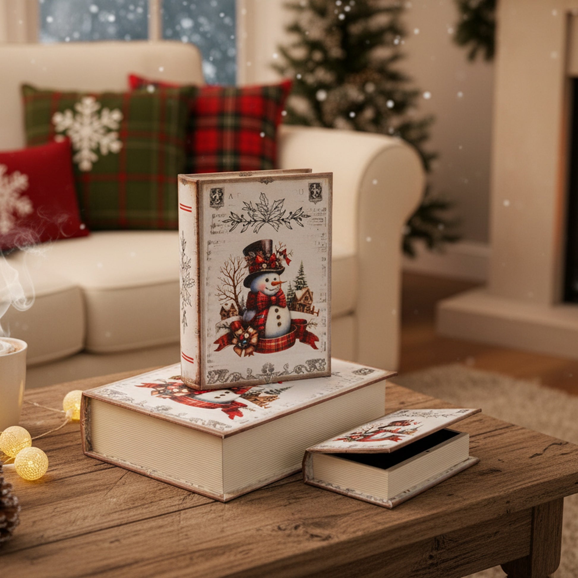 Storage Book Snowman Set of 3, Christmas, Storage Box, Holiday Decor