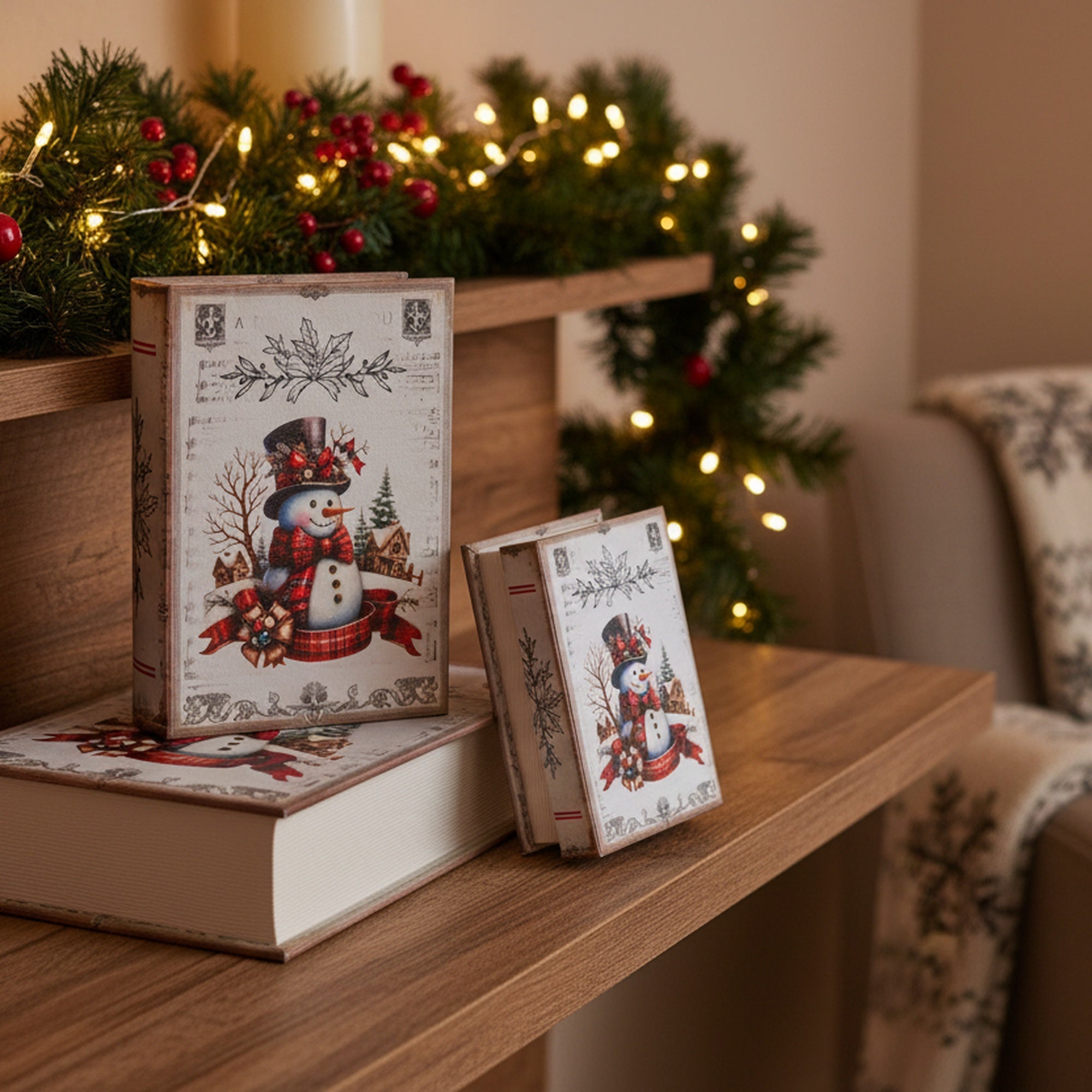 Storage Book Snowman Set of 3, Christmas, Storage Box, Holiday Decor