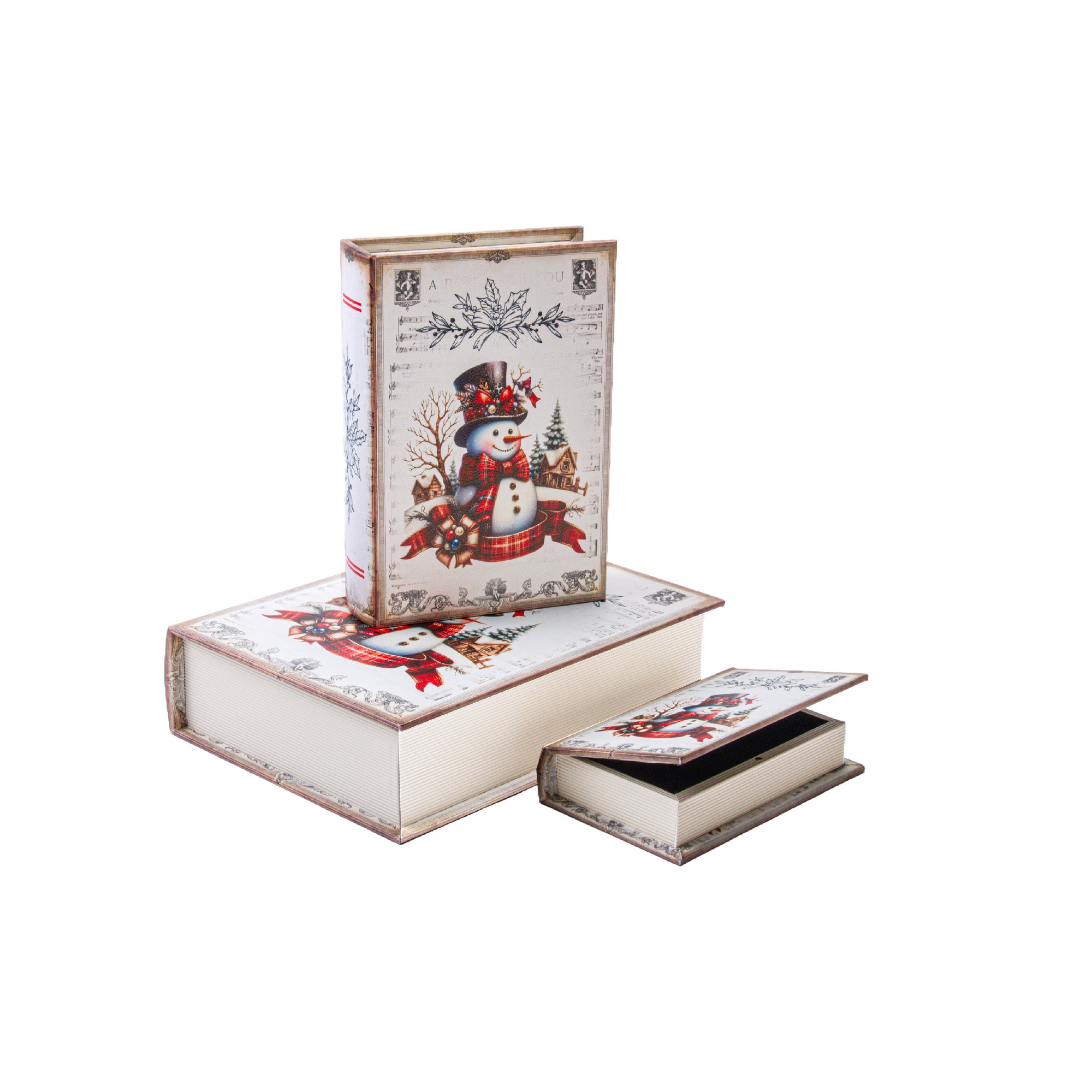 Storage Book Snowman Set of 3, Christmas, Storage Box, Holiday Decor