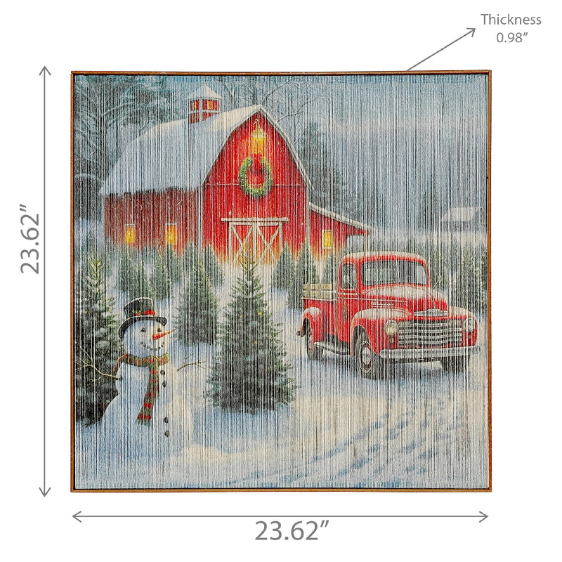 Led Thread Framed Wall Art (Snowman At The Barn)