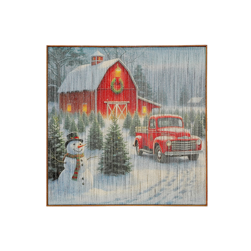 Led Thread Framed Wall Art (Snowman At The Barn)