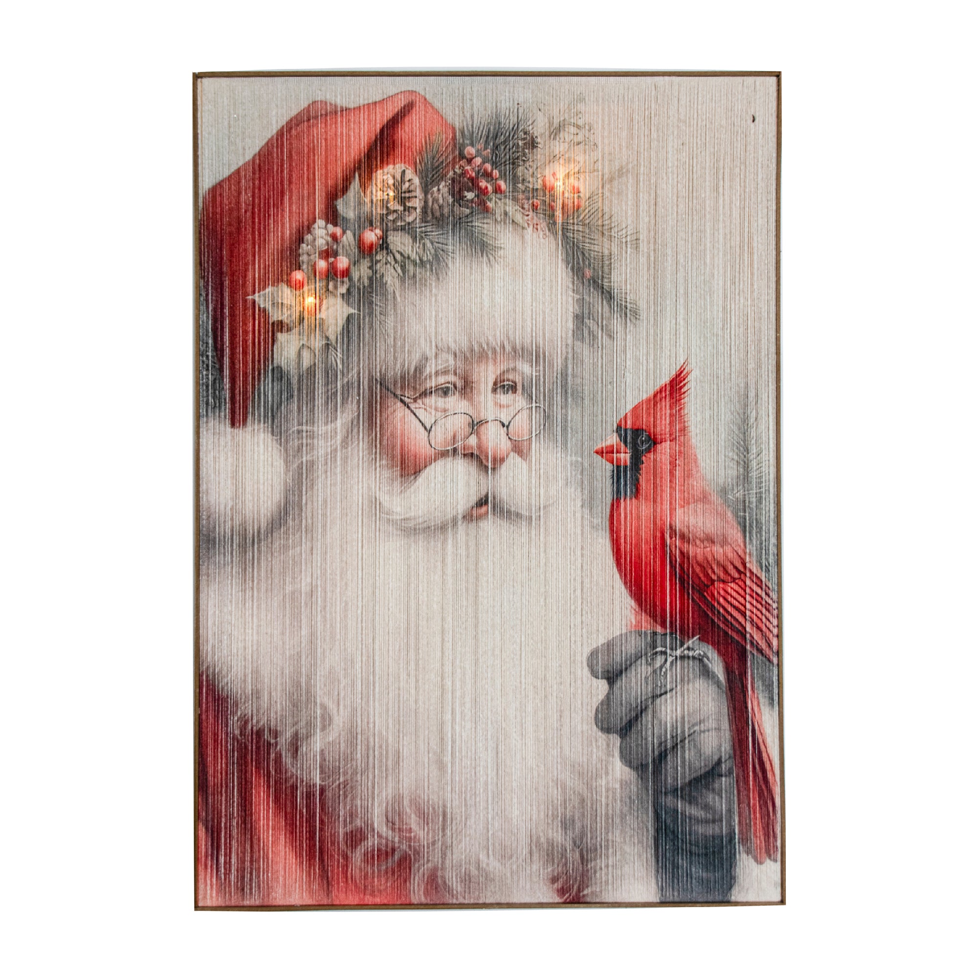 LED Thread Framed Wall Art Santa Holding Cardinal, Christmas, Wall Decor, Holiday Decor